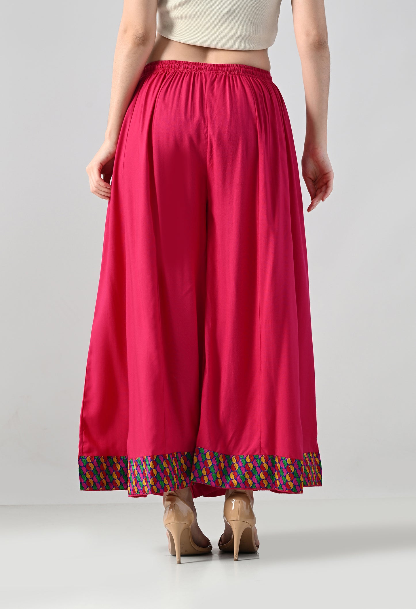 MAURYA Women Solid Rayon Palazzo with Elastic Waist & Lace Hem