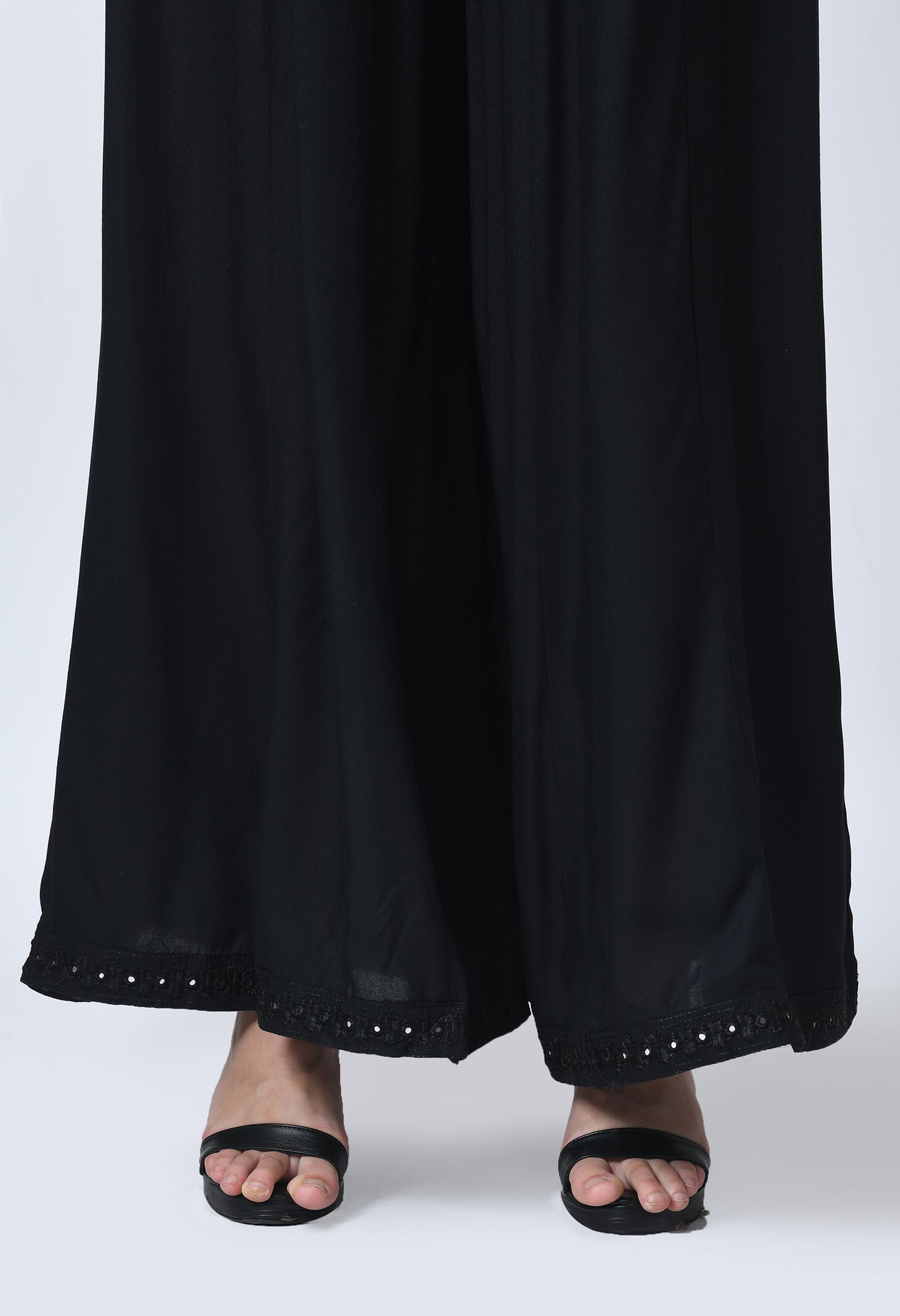 MAURYA Women Solid Rayon Palazzo with Elastic Waist & Lace Hem