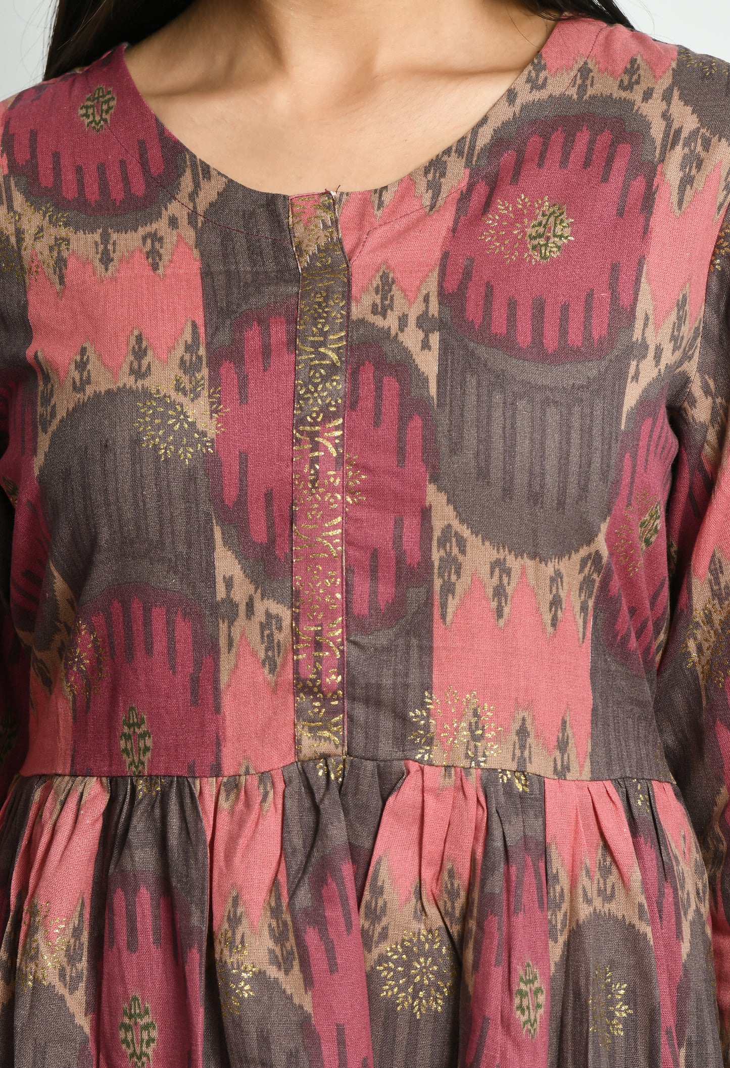 MUARYA Women’s Cotton Blend A-Line Long Dress for Casual & Festive Wear