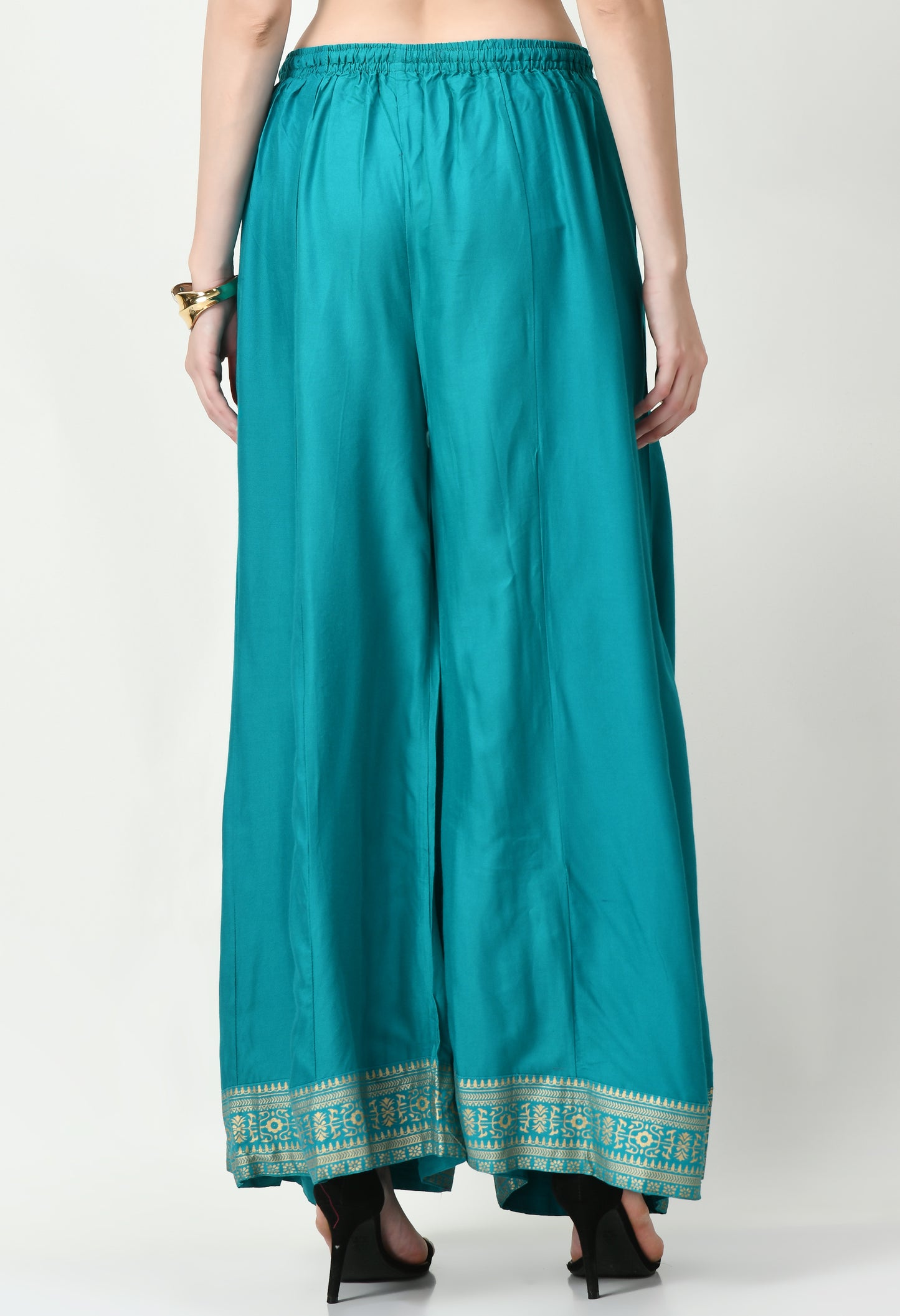 MAURYA Women Solid Rayon Palazzo with Elastic Waist & Lace Hem