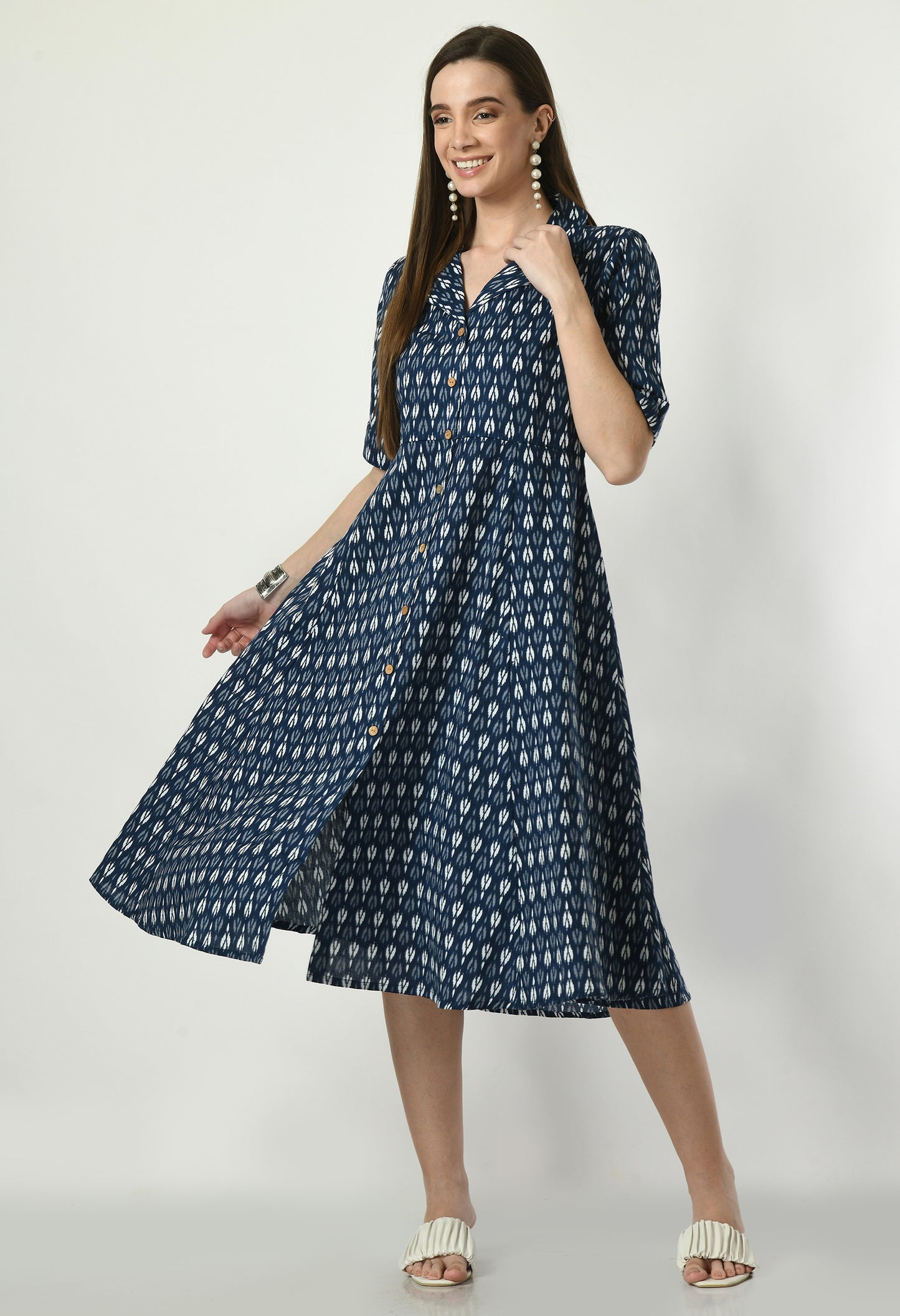 MUARYA Women’s Cotton Blend A-Line Long Dress for Casual & Festive Wear