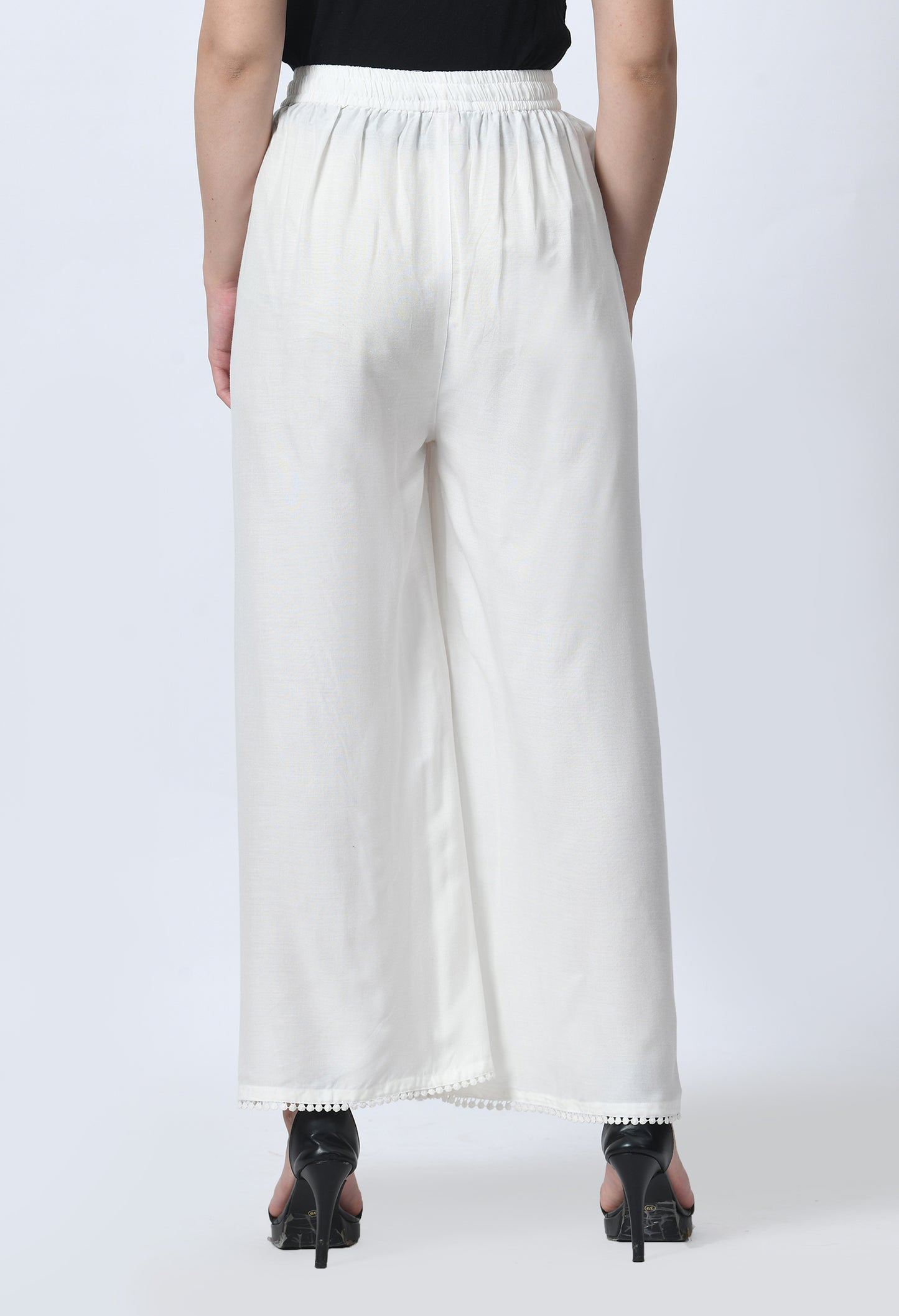 MAURYA Women Solid Rayon Palazzo with Elastic Waist & Lace Hem