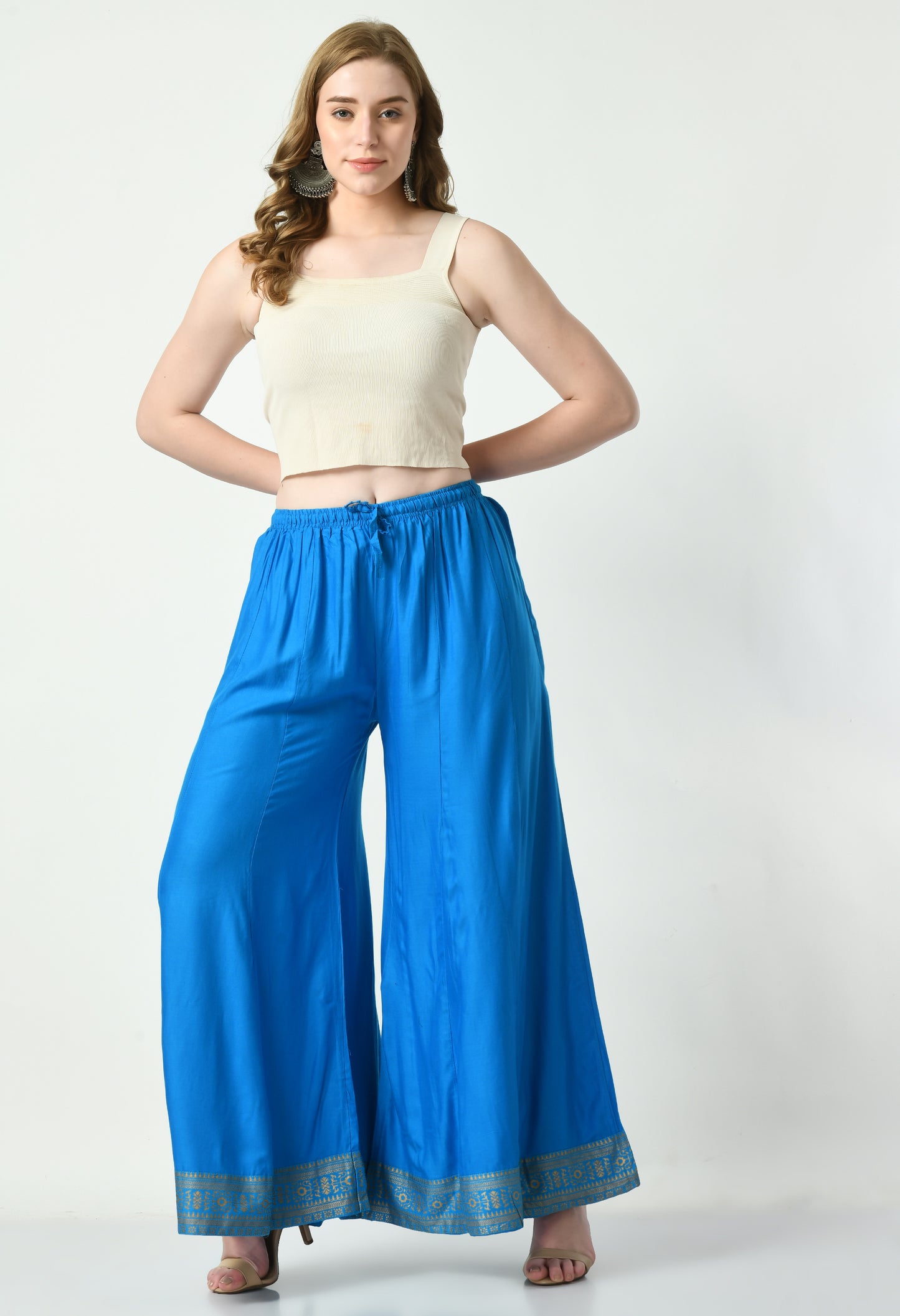 MAURYA Women Solid Rayon Palazzo with Elastic Waist & Lace Hem