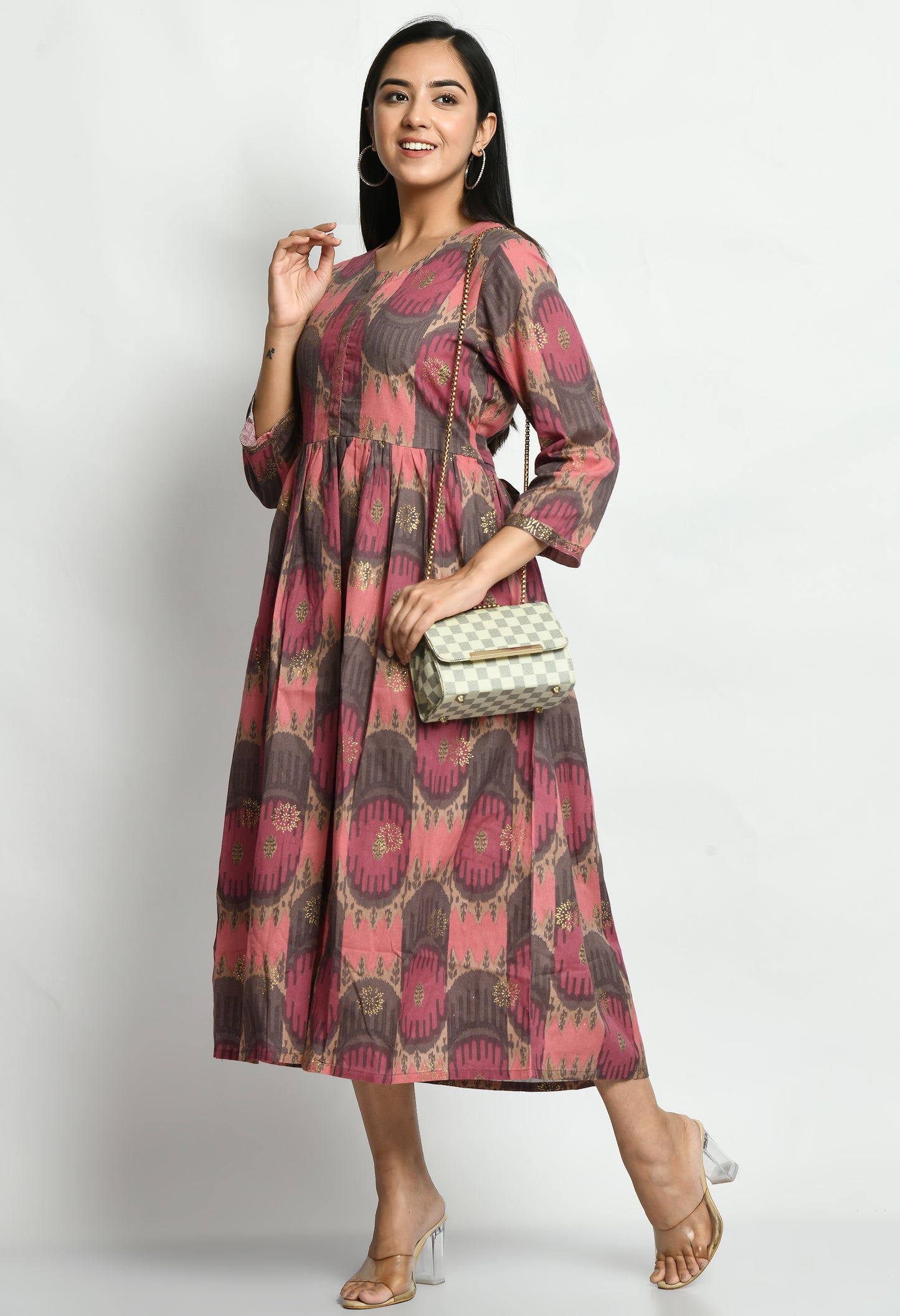 MUARYA Women’s Cotton Blend A-Line Long Dress for Casual & Festive Wear