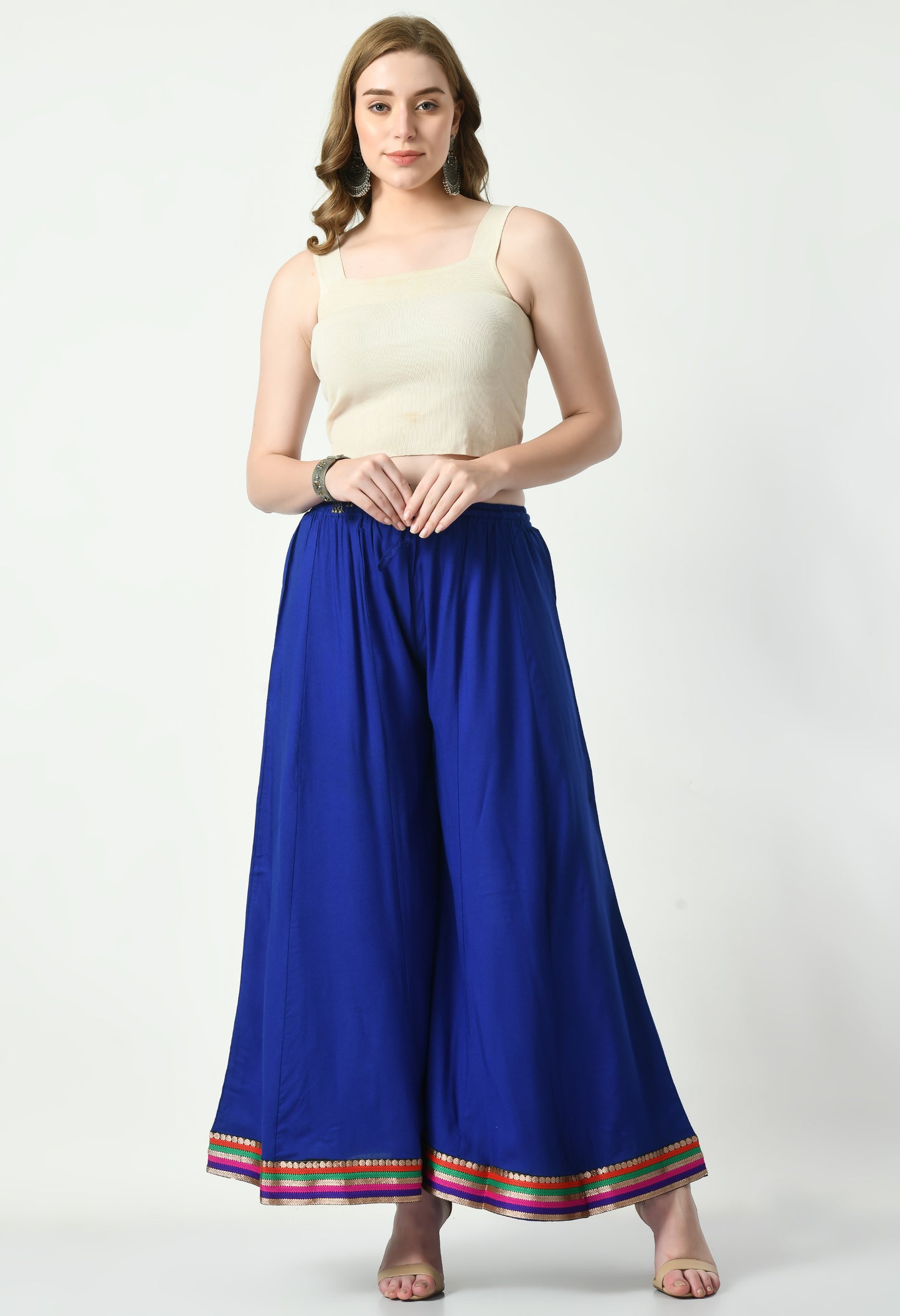 MAURYA Women Solid Rayon Palazzo with Elastic Waist & Lace Hem