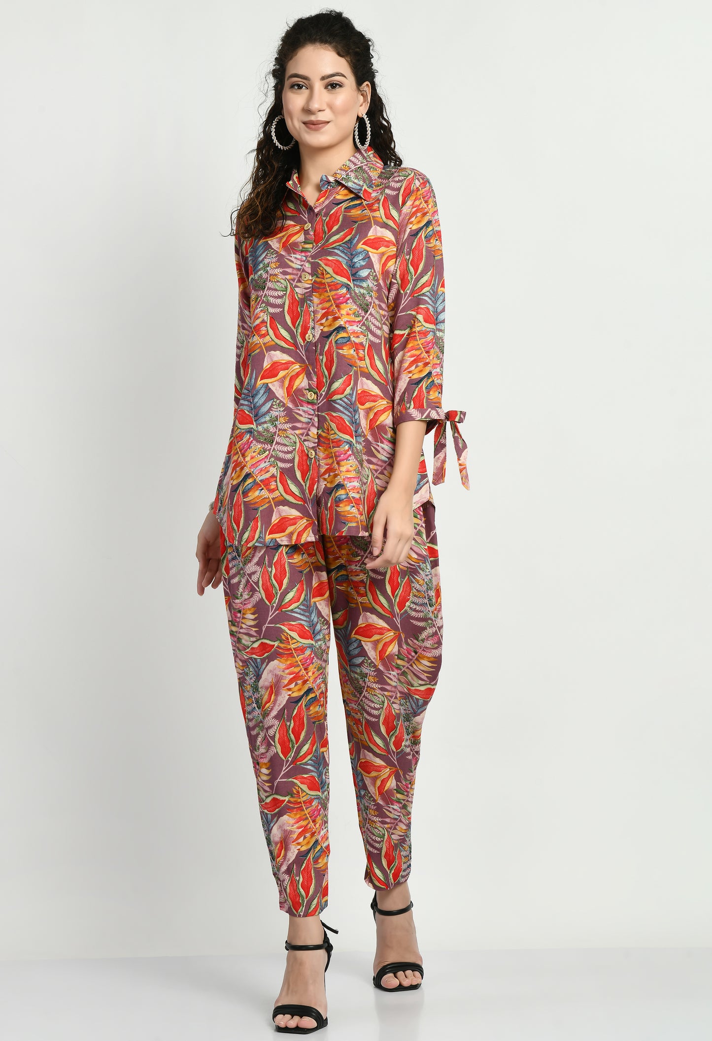 MAURYA Women’s Rayon Printed Co-Ord Set | Shirt Top & Pants
