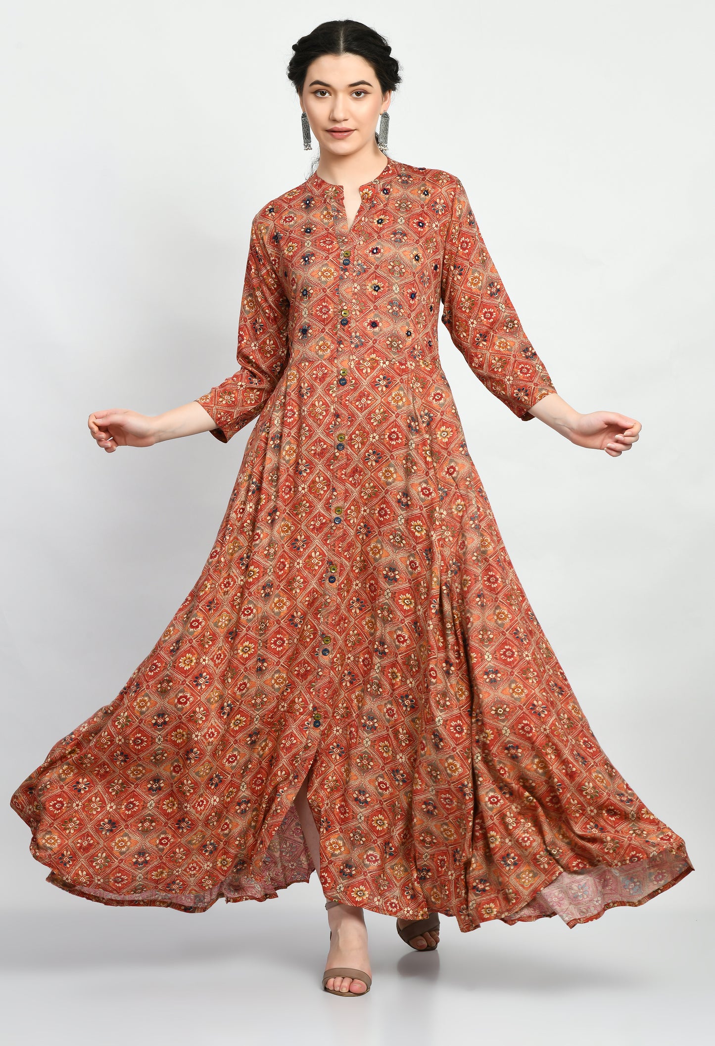MAURYA Women’s Rayon A-Line Flared Long Dress for Casual & Festive Wear