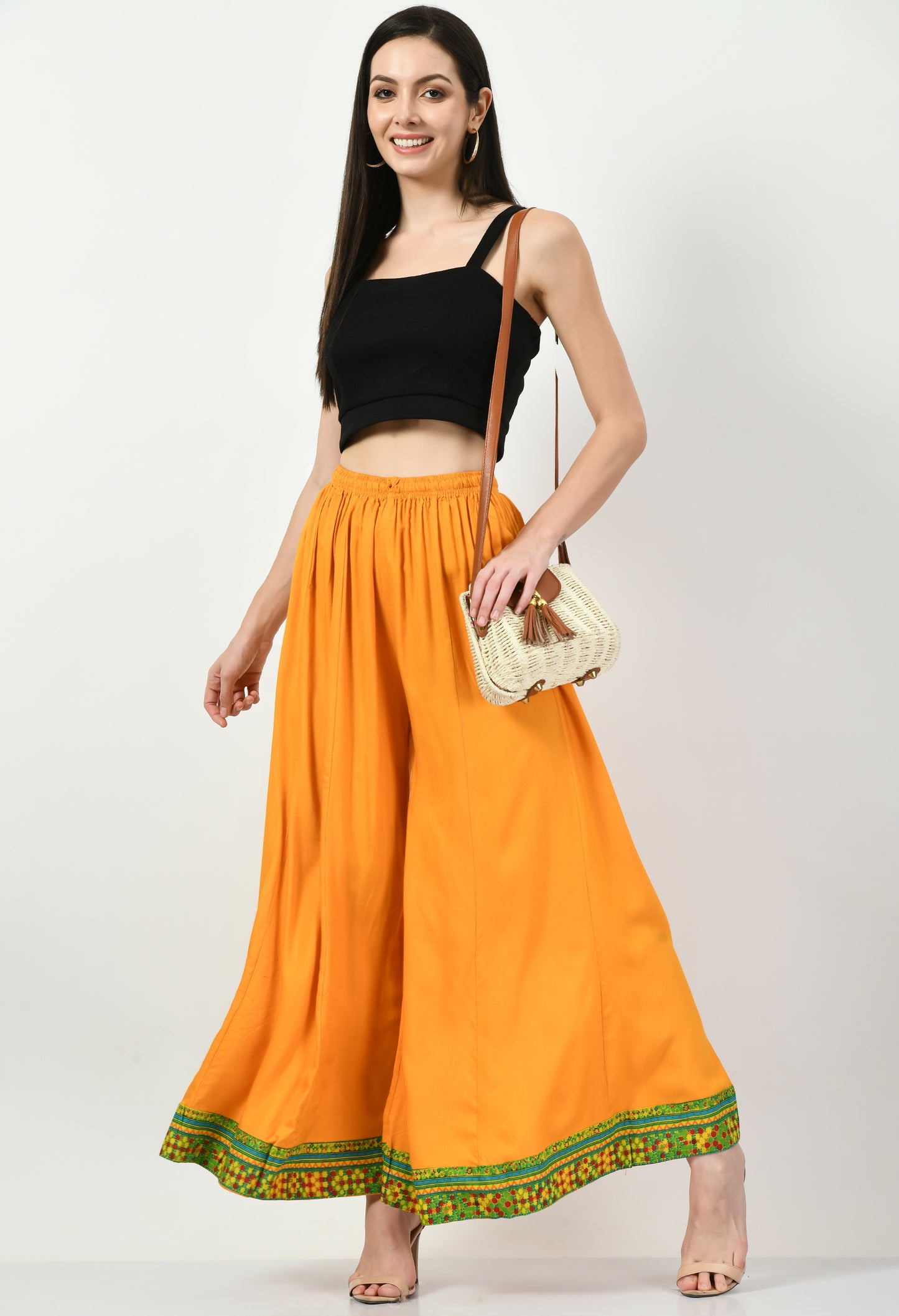 MAURYA Women Solid Rayon Palazzo with Elastic Waist & Lace Hem