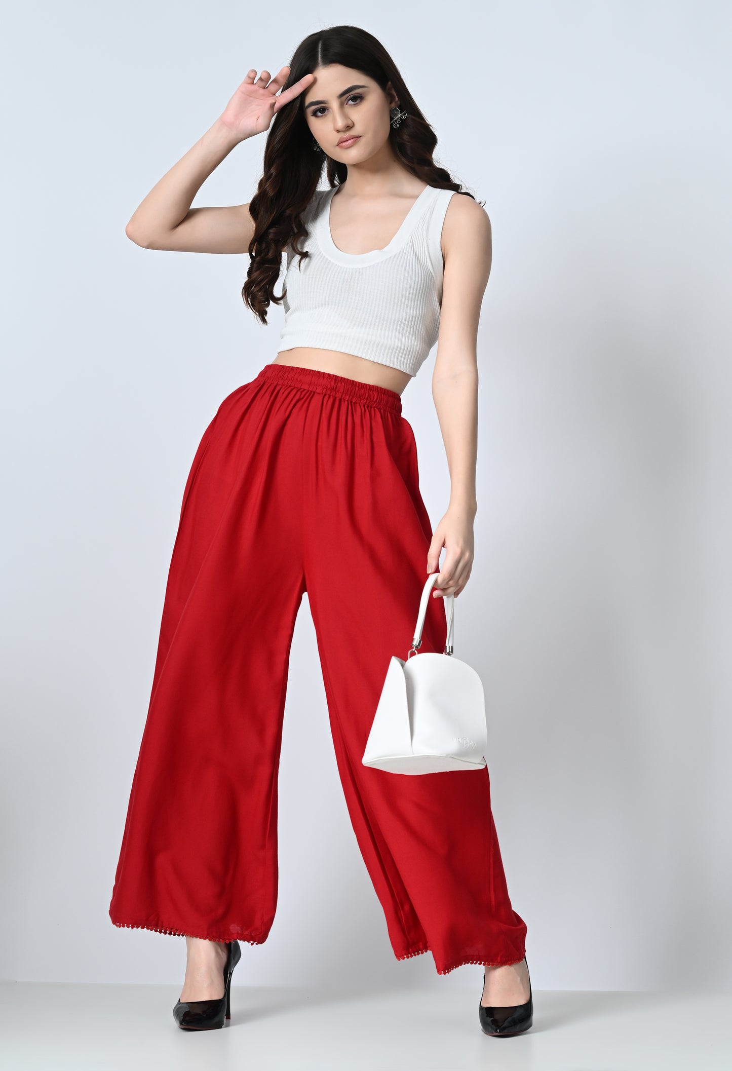 MAURYA Women Solid Rayon Palazzo with Elastic Waist & Lace Hem