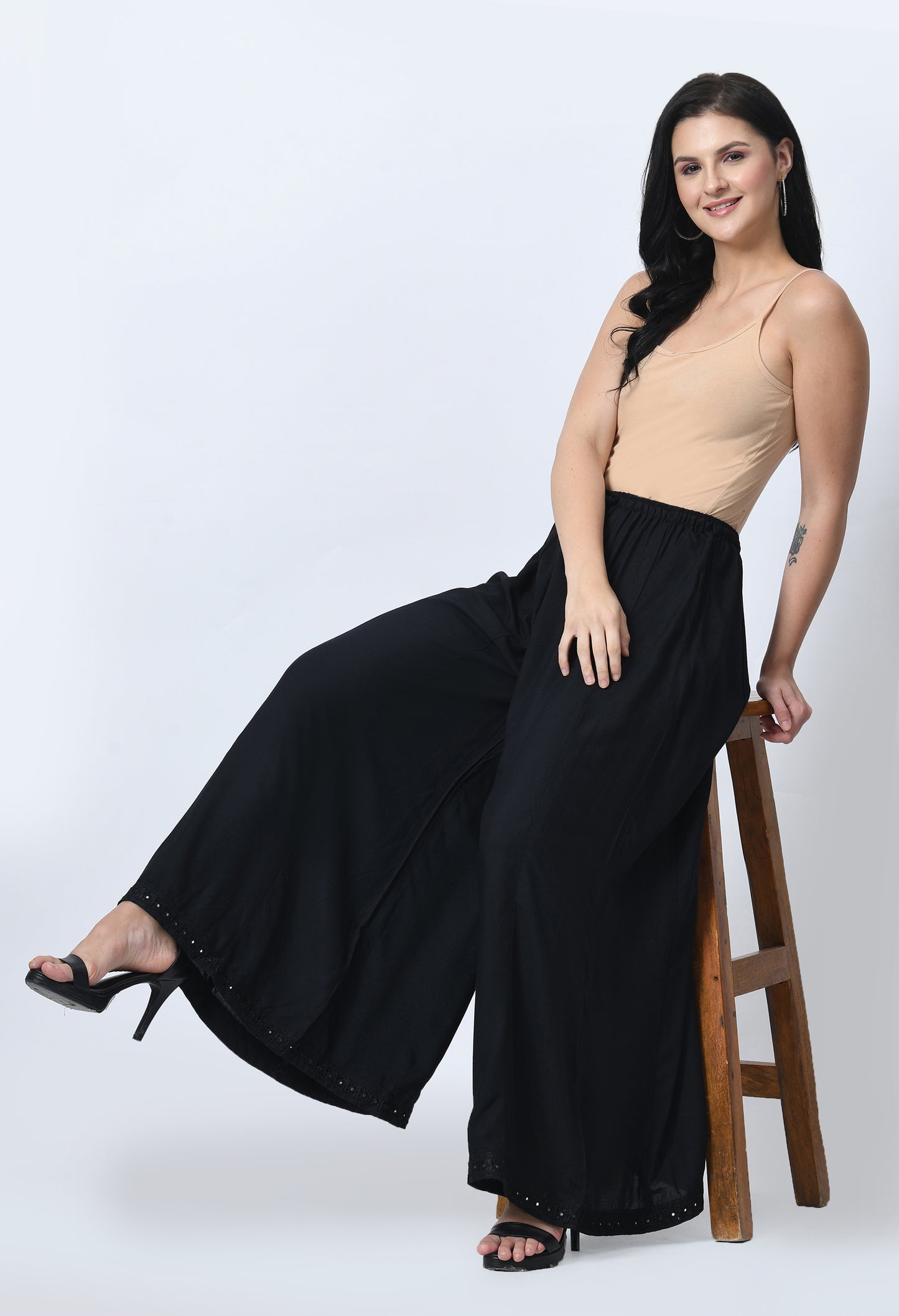 MAURYA Women Solid Rayon Palazzo with Elastic Waist & Lace Hem