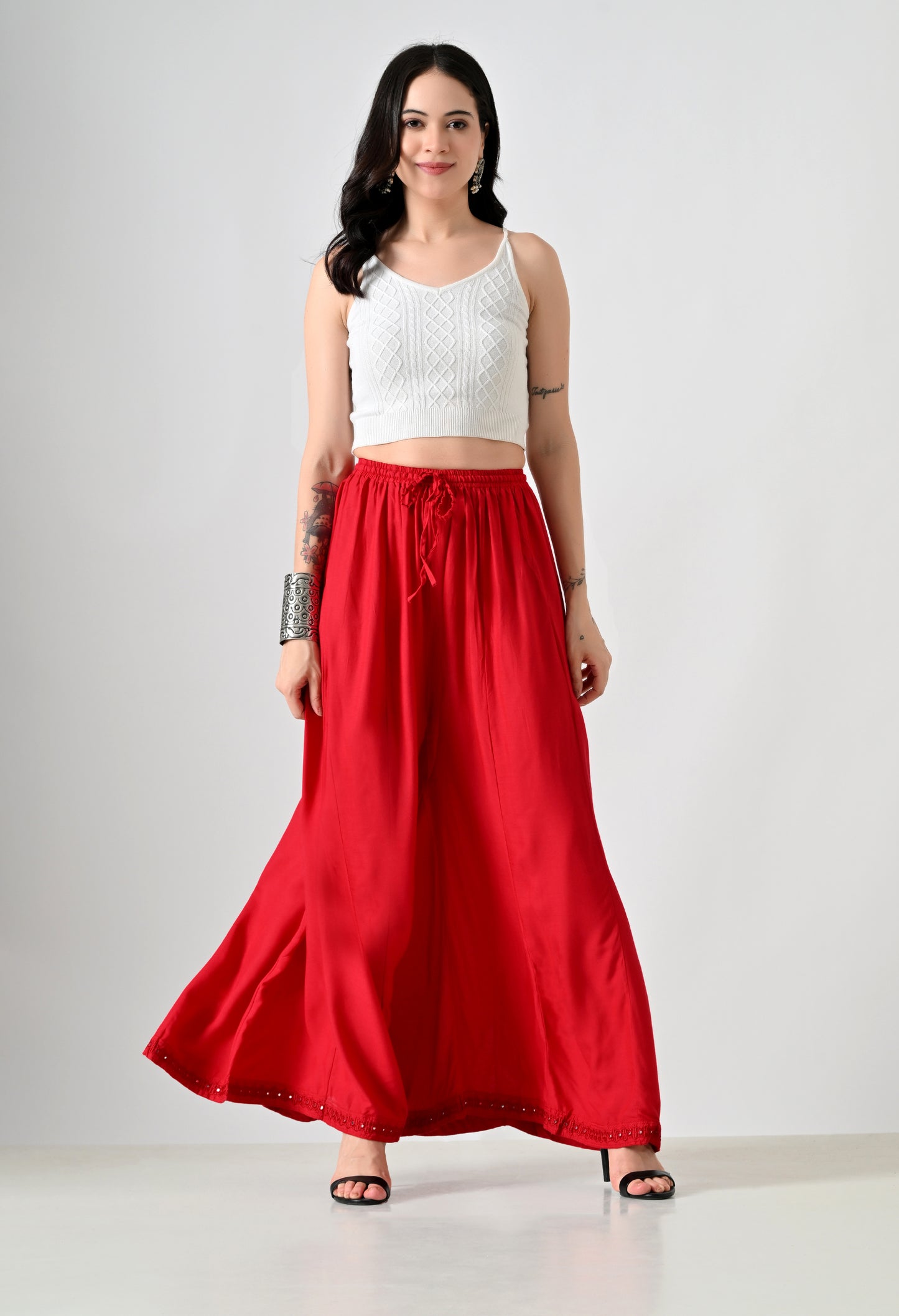 MAURYA Women Solid Rayon Palazzo with Elastic Waist & Lace Hem