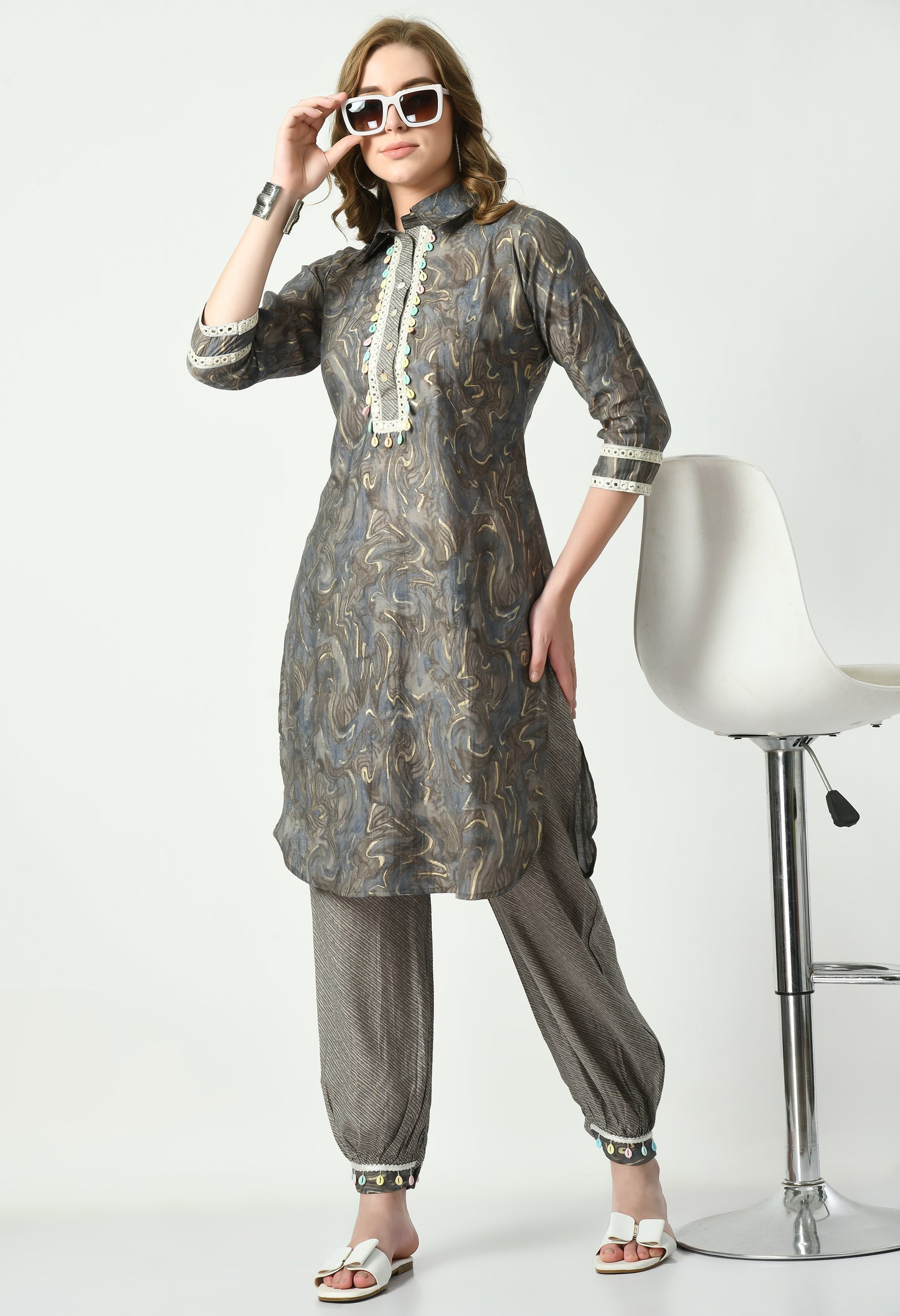 MAURYA Women’s Muslin Pathani Co-Ord Set with Yoke Design