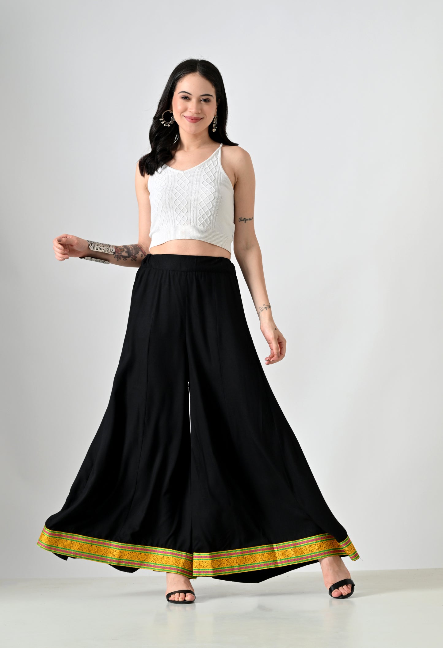 MAURYA Women Solid Rayon Palazzo with Elastic Waist & Lace Hem