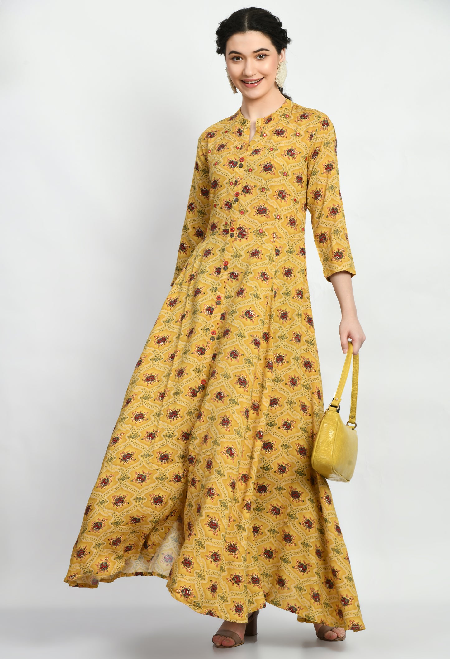 MAURYA Women’s Rayon A-Line Flared Long Dress for Casual & Festive Wear