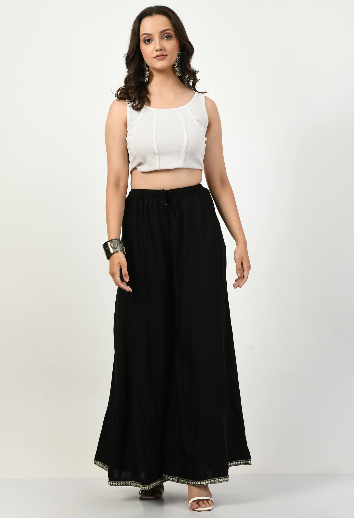 MAURYA Women Solid Rayon Palazzo with Elastic Waist & Lace Hem