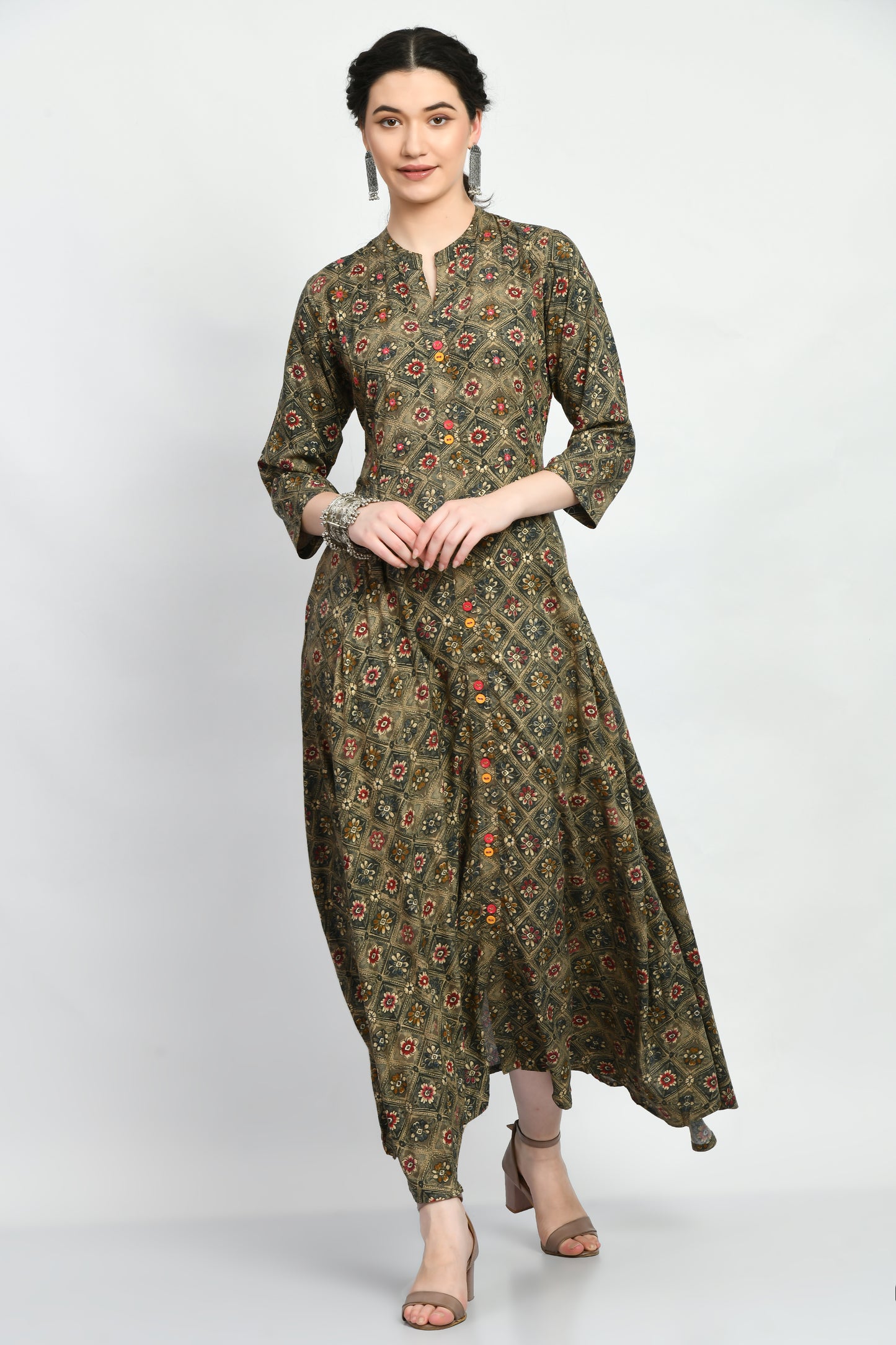 MAURYA Women’s Rayon A-Line Flared Long Dress for Casual & Festive Wear