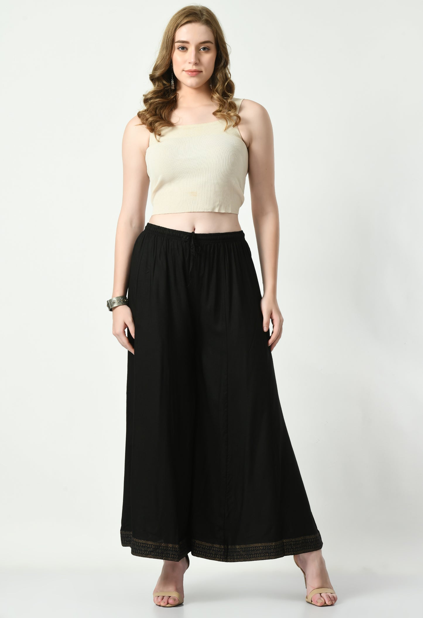 MAURYA Women Solid Rayon Palazzo with Elastic Waist & Lace Hem
