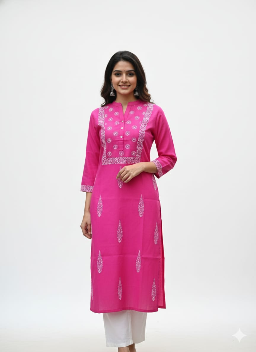 MAURYA Women's Cotton Blend Block Print Kurti