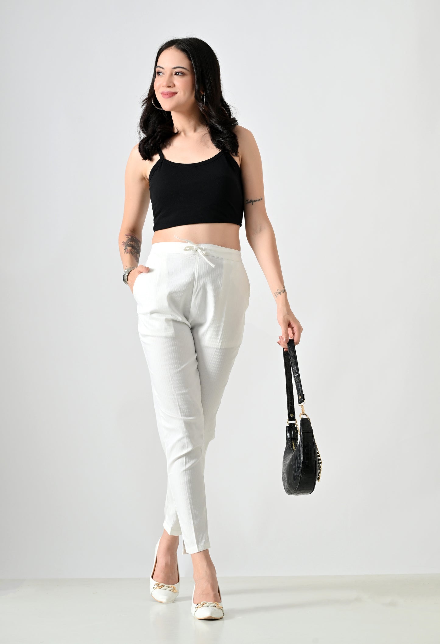 MAURYA Women’s Lycra Straight Fit Pants with Drawstring Waist