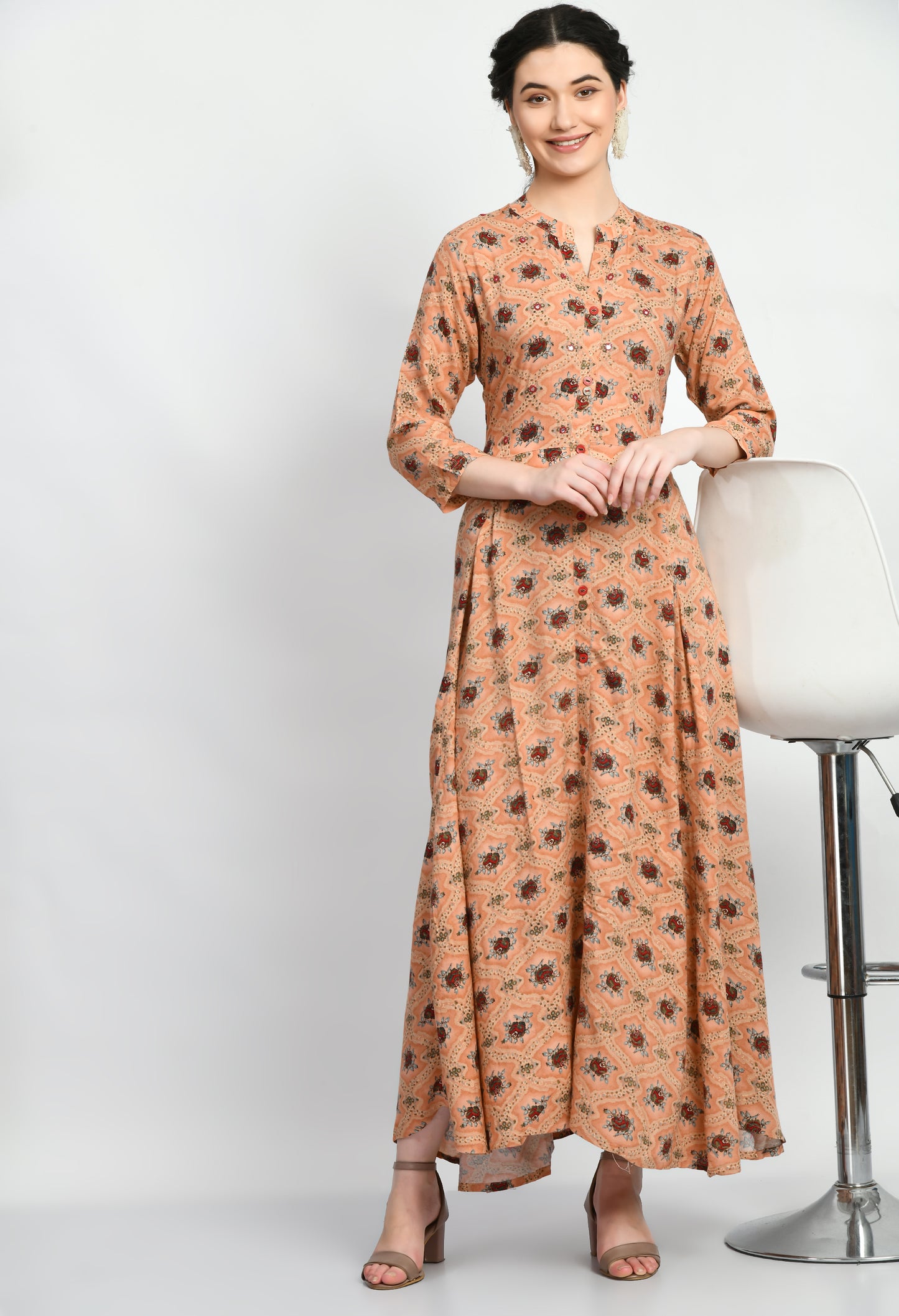 MAURYA Women’s Rayon A-Line Flared Long Dress for Casual & Festive Wear