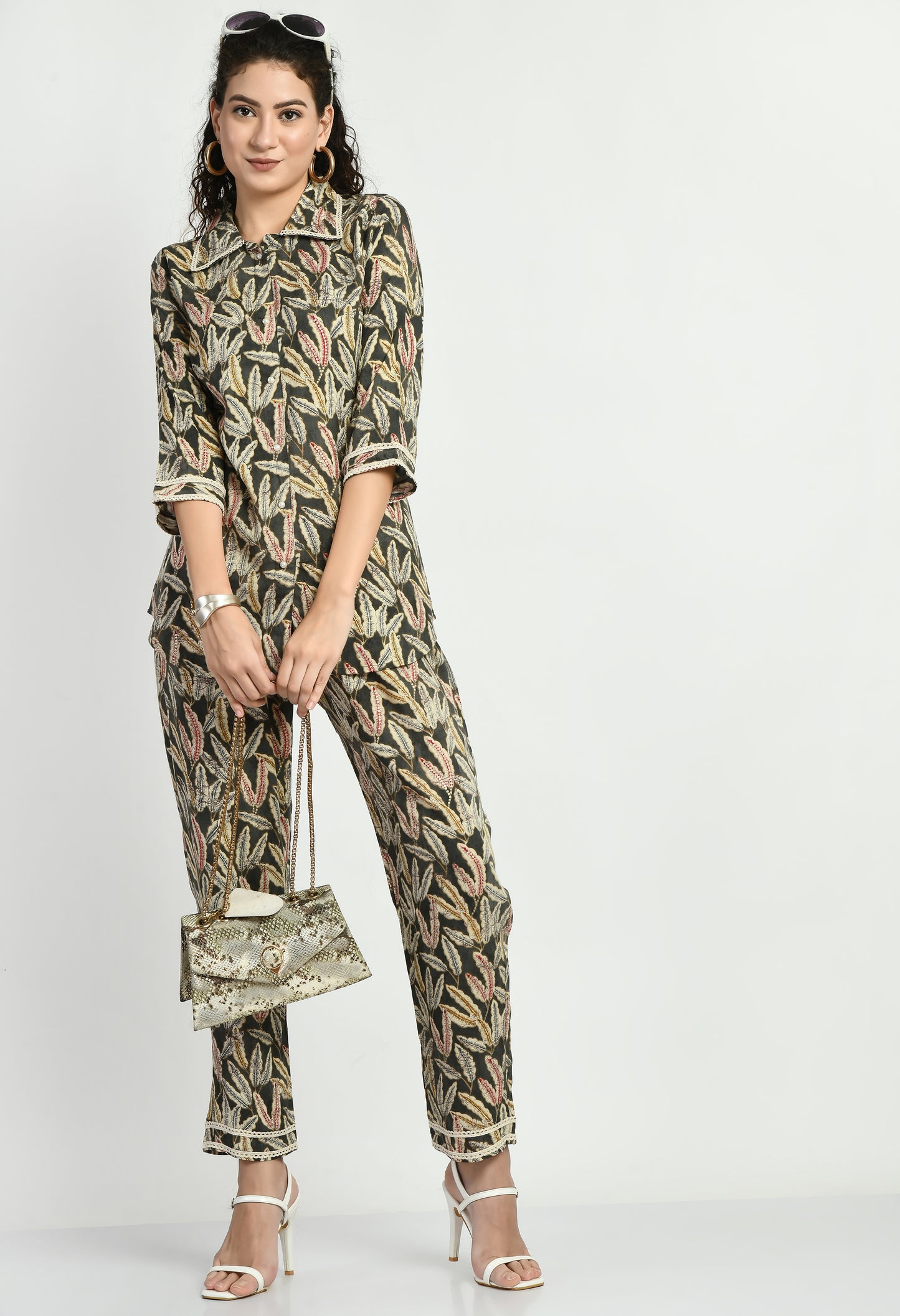 MAURYA Women’s Rayon Printed Co-Ord Set | Shirt Top & Pants