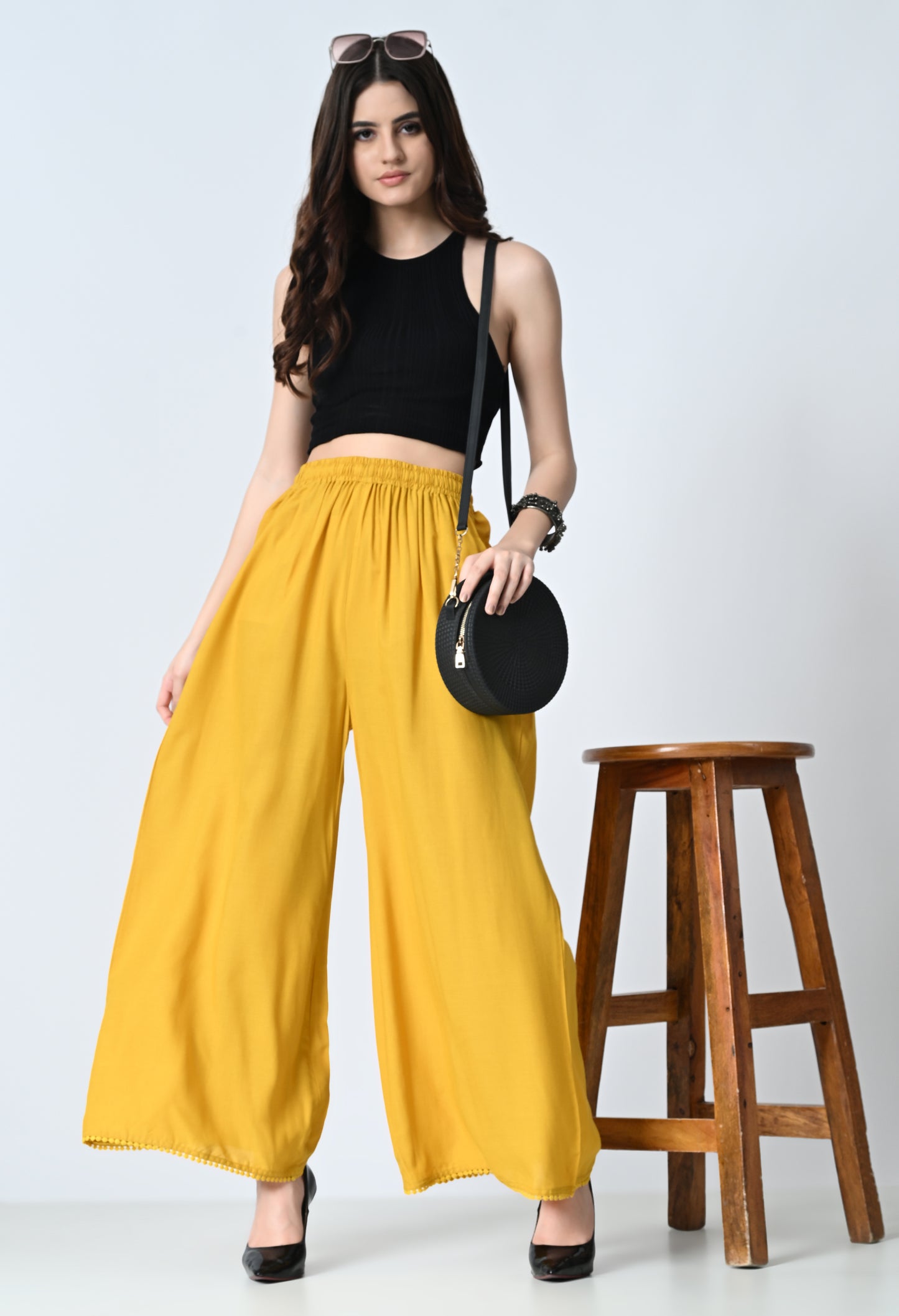 MAURYA Women Solid Rayon Palazzo with Elastic Waist & Lace Hem