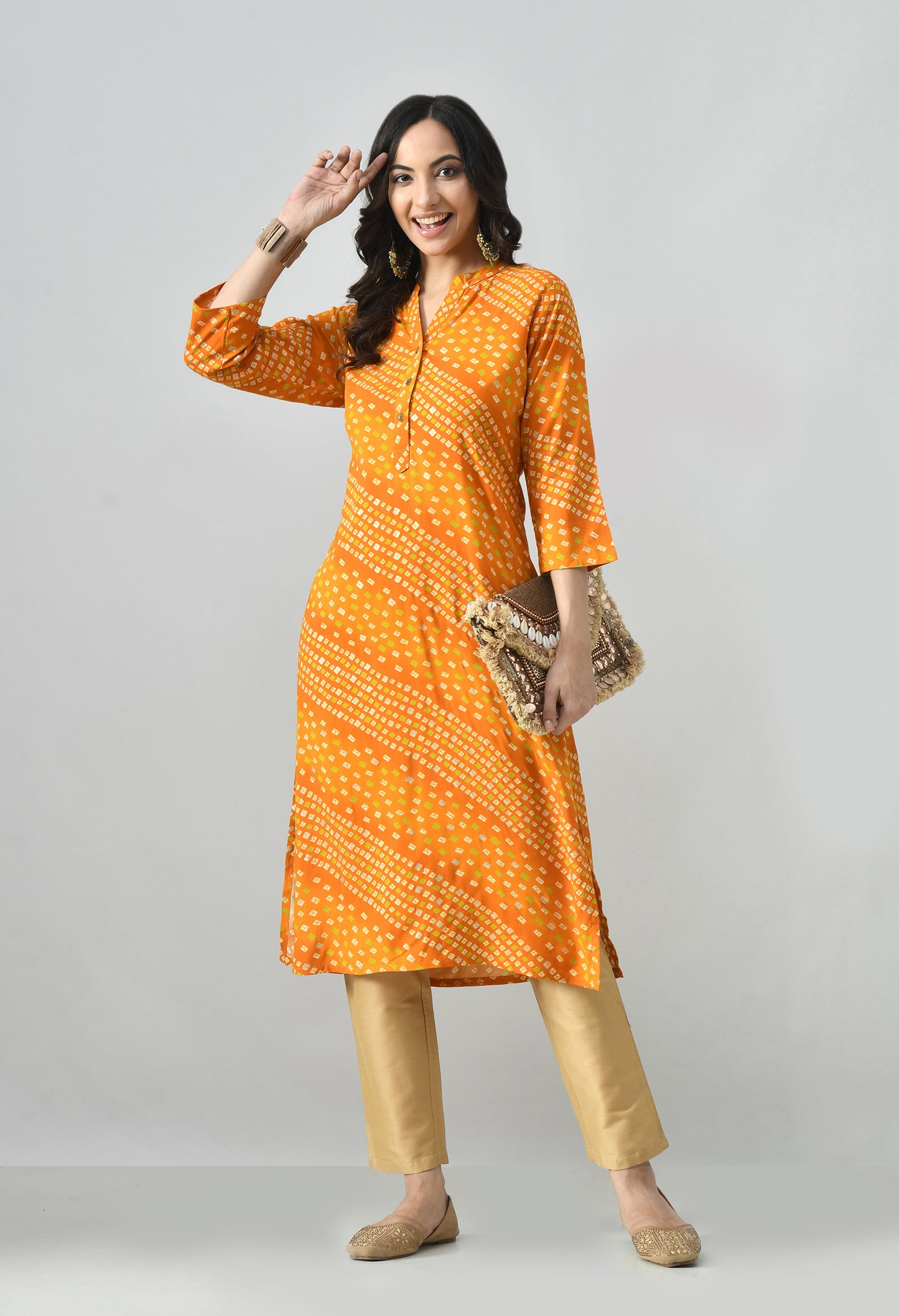 MAURYA Women's Chanderi Print Straight Kurti