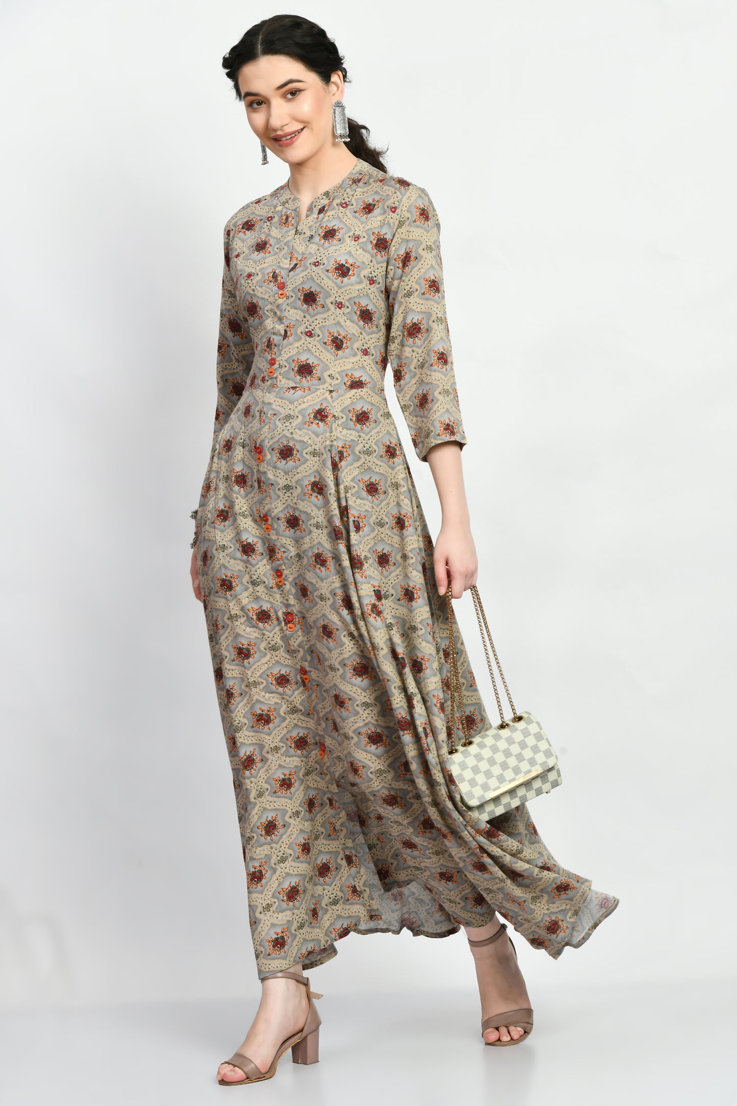 MAURYA Women’s Rayon A-Line Flared Long Dress for Casual & Festive Wear