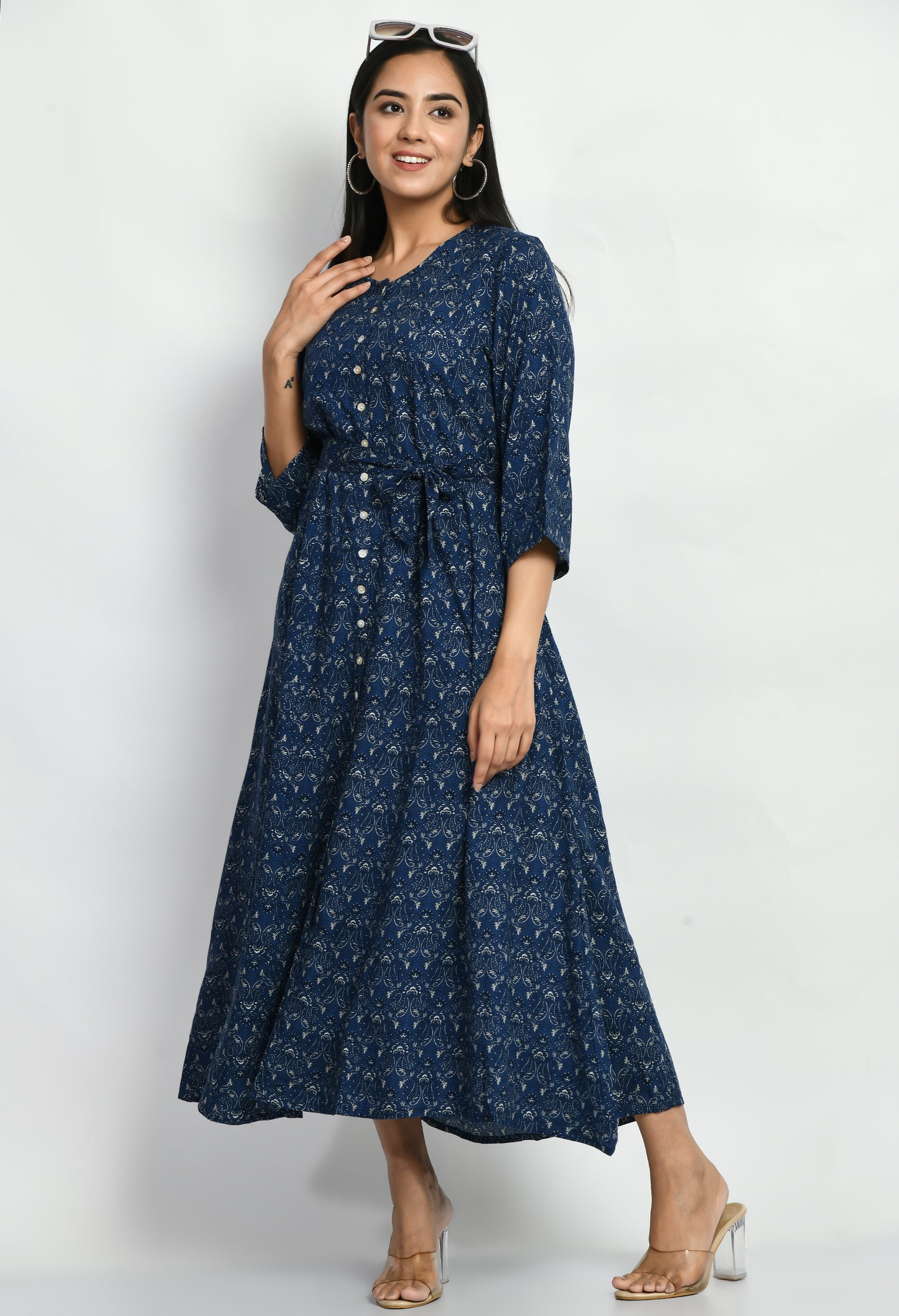 MUARYA Women’s Cotton Blend A-Line Long Dress for Casual & Festive Wear
