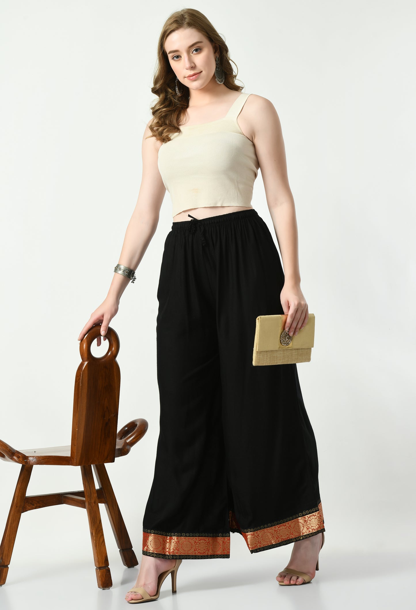 MAURYA Women Solid Rayon Palazzo with Elastic Waist & Lace Hem