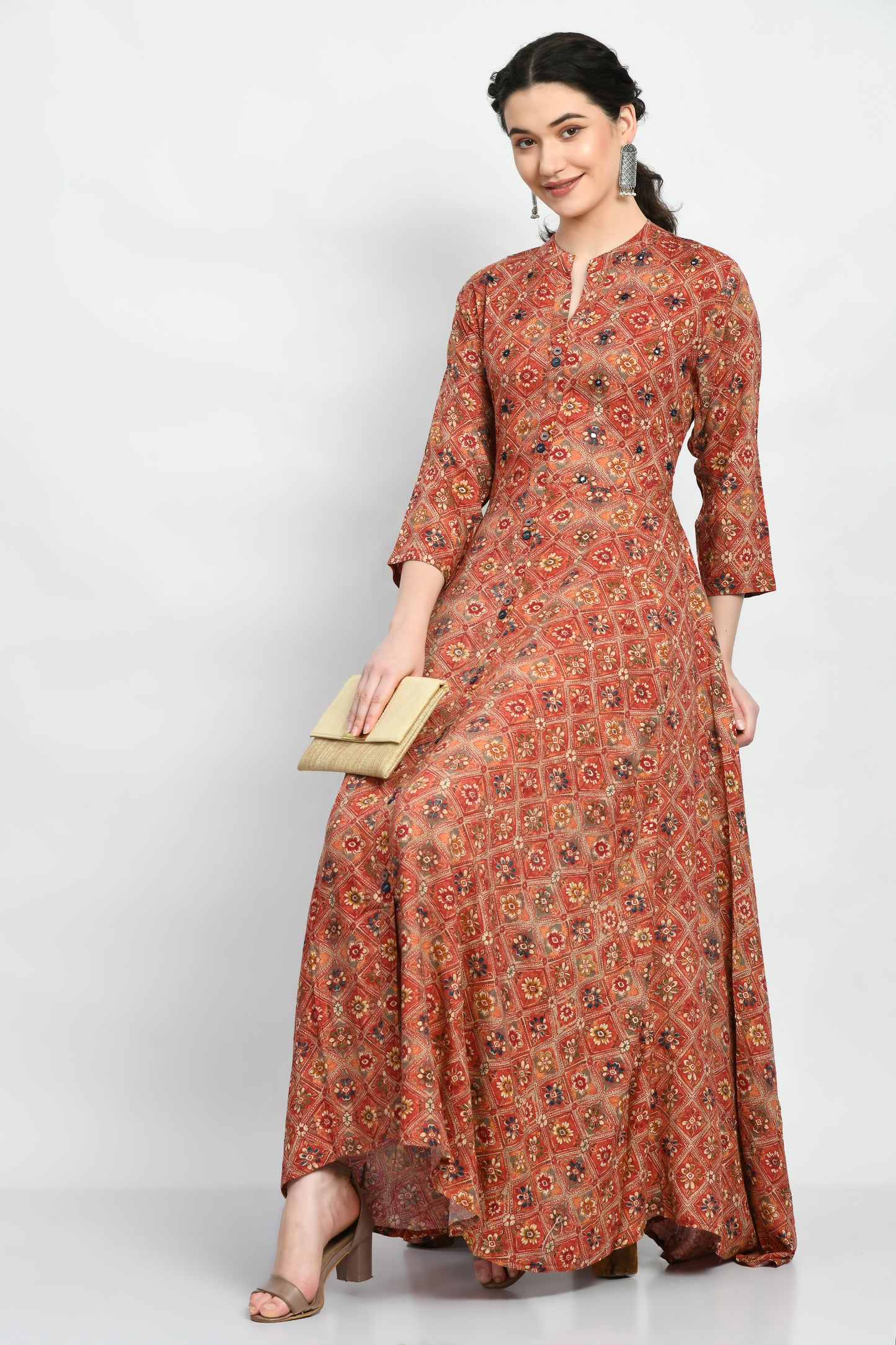 MAURYA Women’s Rayon A-Line Flared Long Dress for Casual & Festive Wear