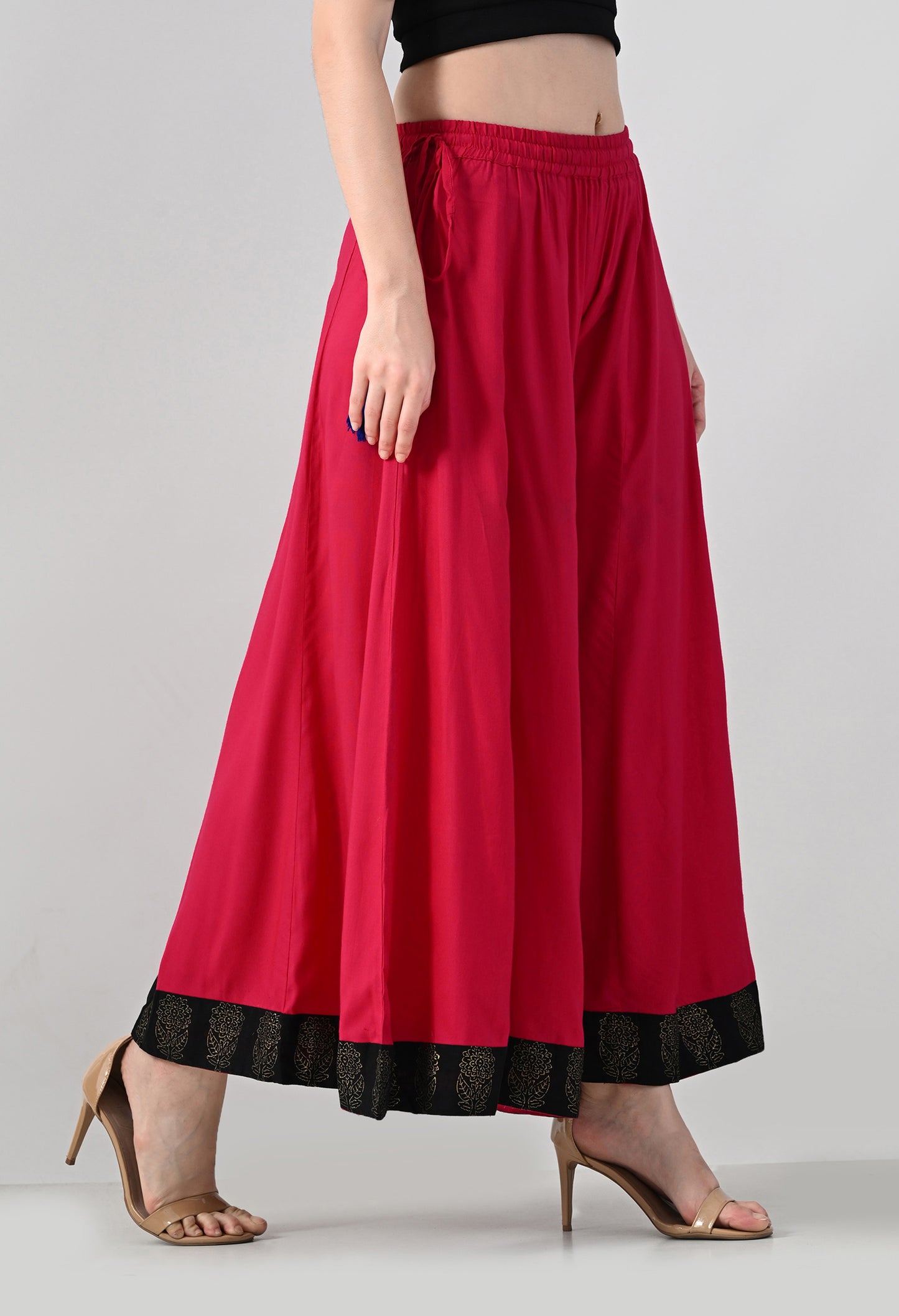 MAURYA Women Solid Rayon Palazzo with Elastic Waist & Lace Hem