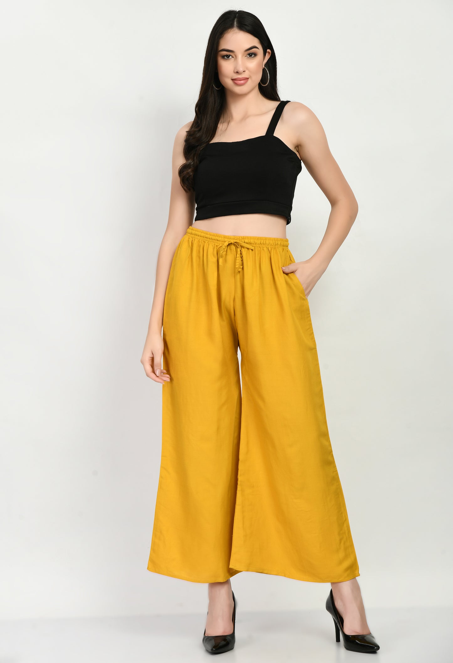 MAURYA Women's Rayon Mustard Solid Elasticated Regular Palazzo (MPL002)