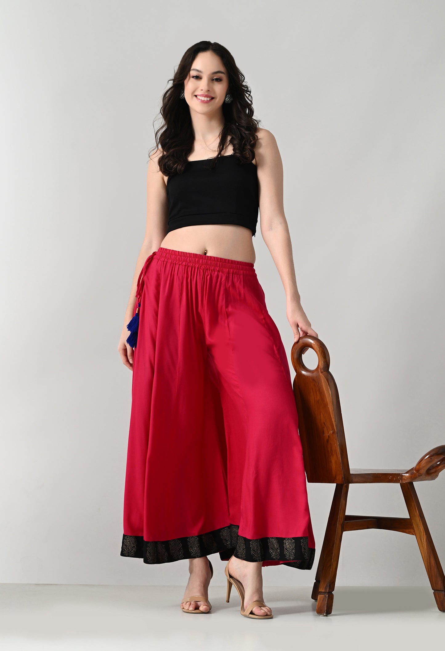 MAURYA Women Solid Rayon Palazzo with Elastic Waist & Lace Hem