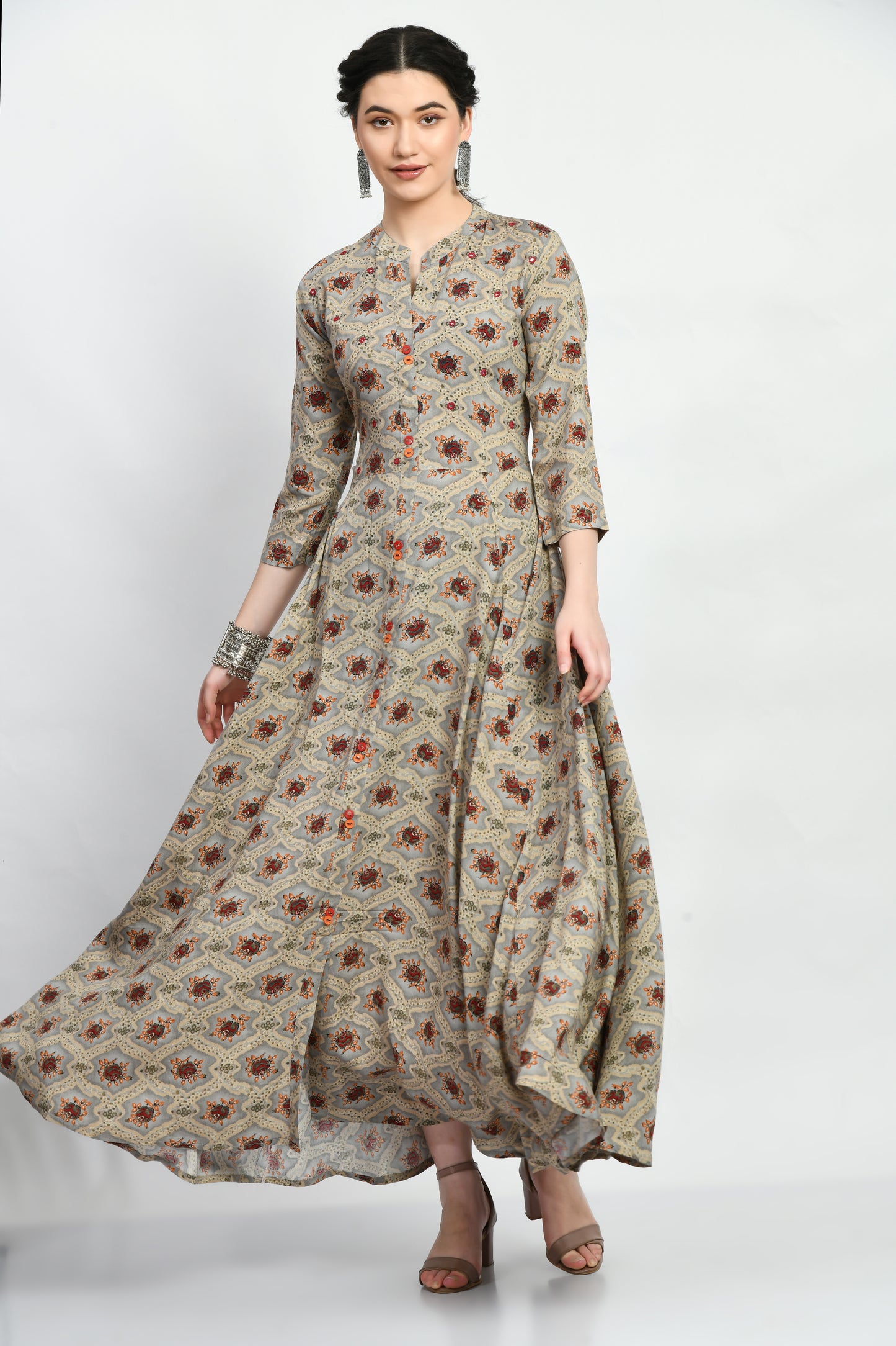 MAURYA Women’s Rayon A-Line Flared Long Dress for Casual & Festive Wear