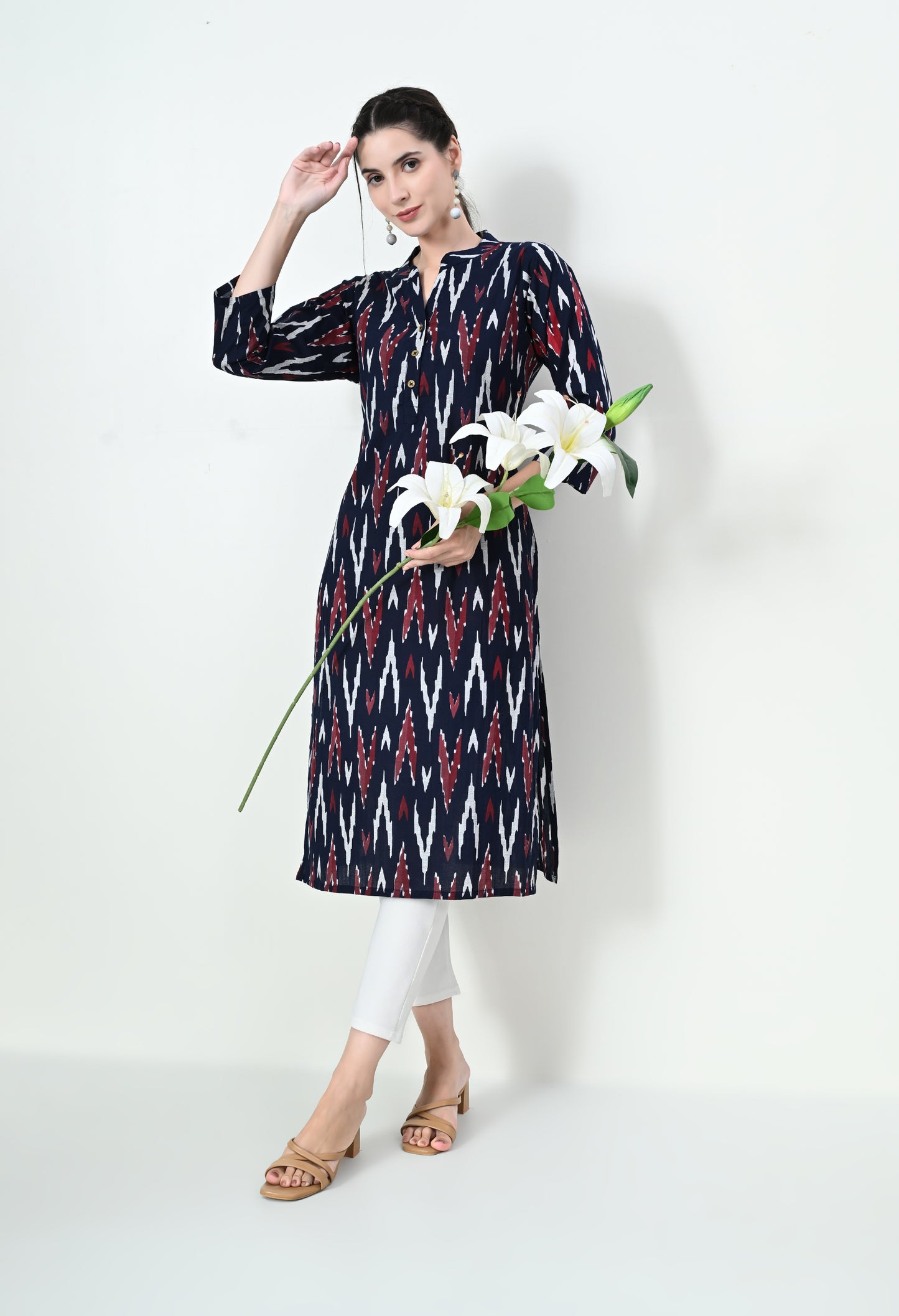 MAURYA Pure Cotton Ikkat Print Straight Kurti