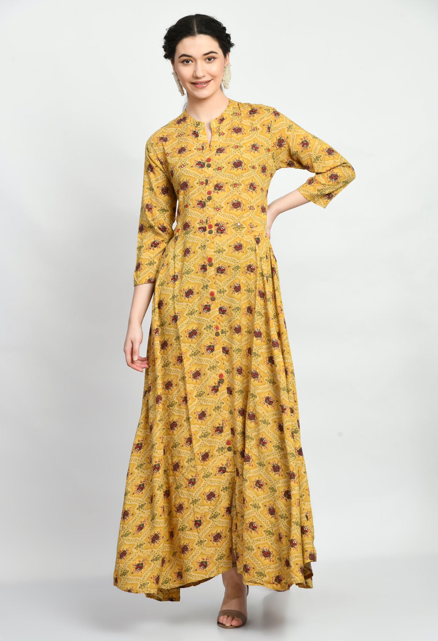 MAURYA Women’s Rayon A-Line Flared Long Dress for Casual & Festive Wear