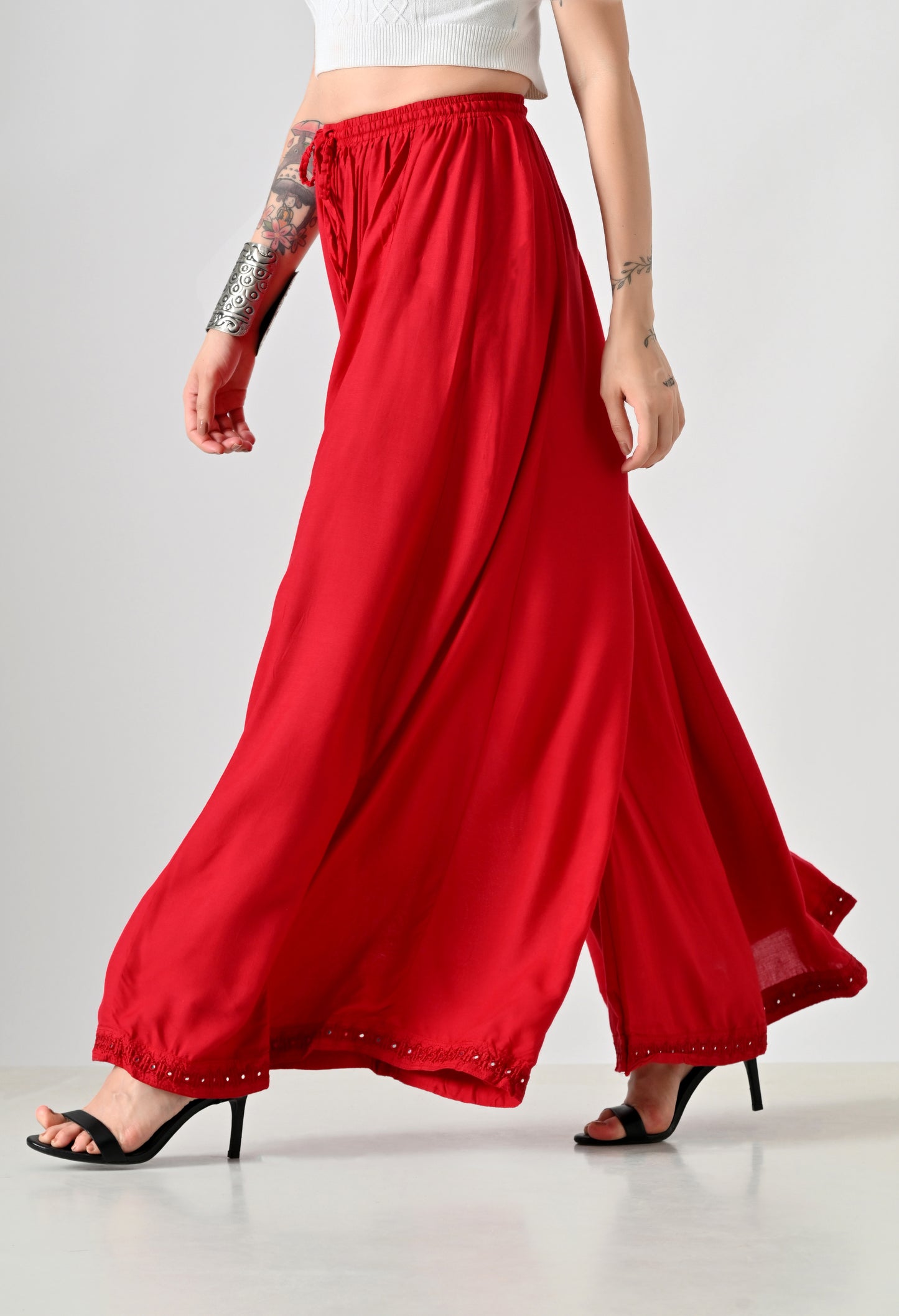 MAURYA Women Solid Rayon Palazzo with Elastic Waist & Lace Hem