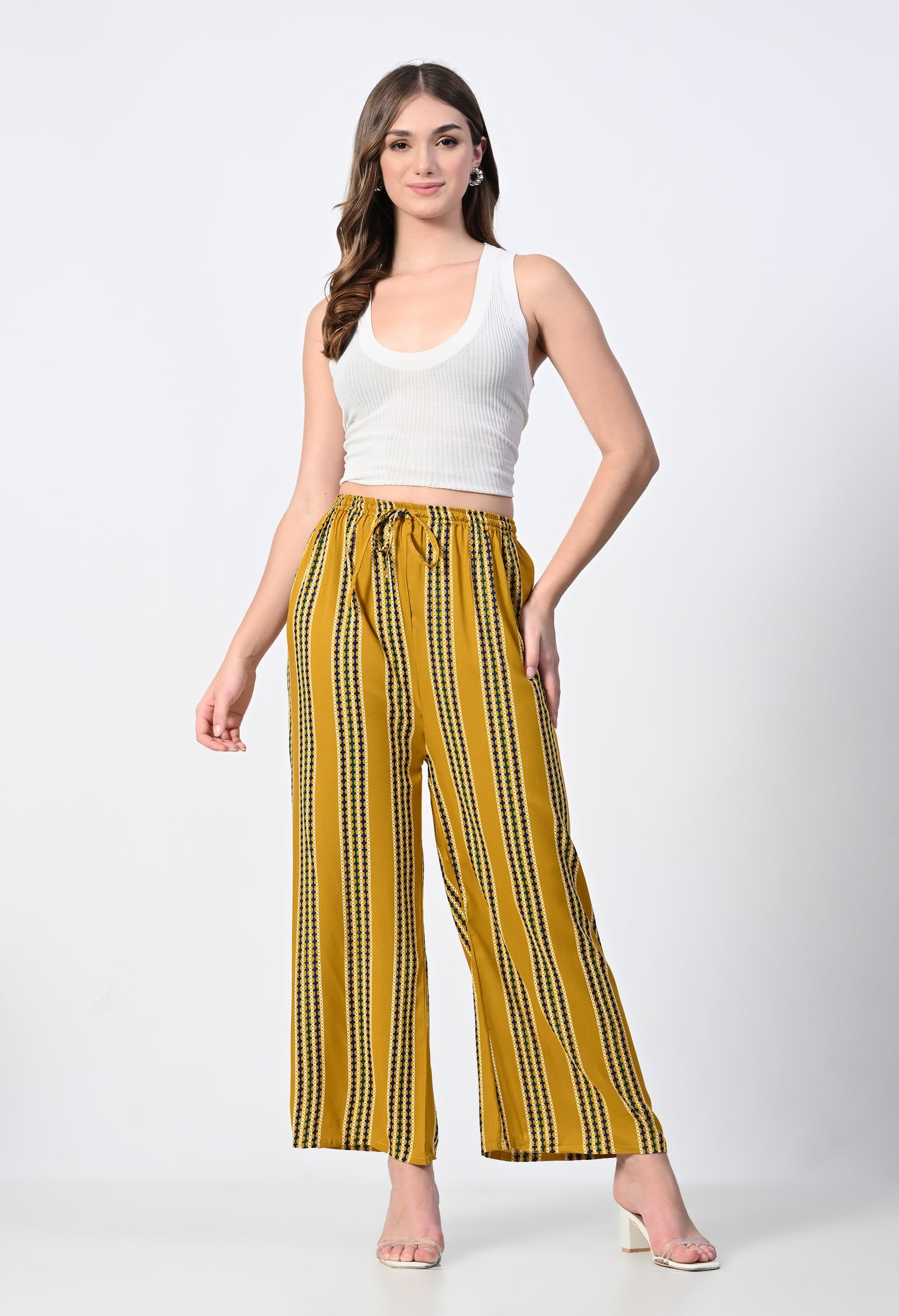 MAURYA Women Striped Rayon Palazzo with Elastic Waist