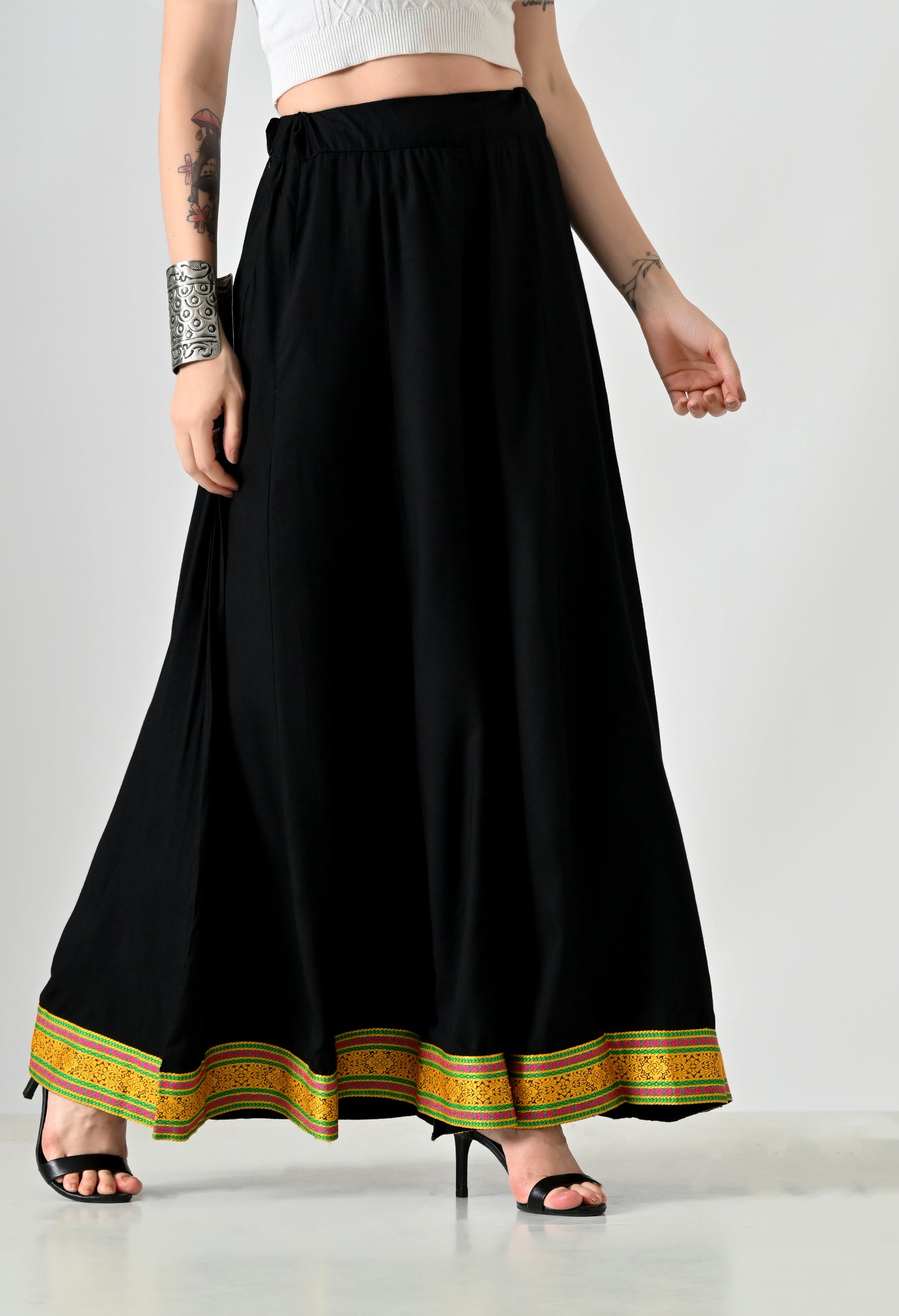 MAURYA Women Solid Rayon Palazzo with Elastic Waist & Lace Hem