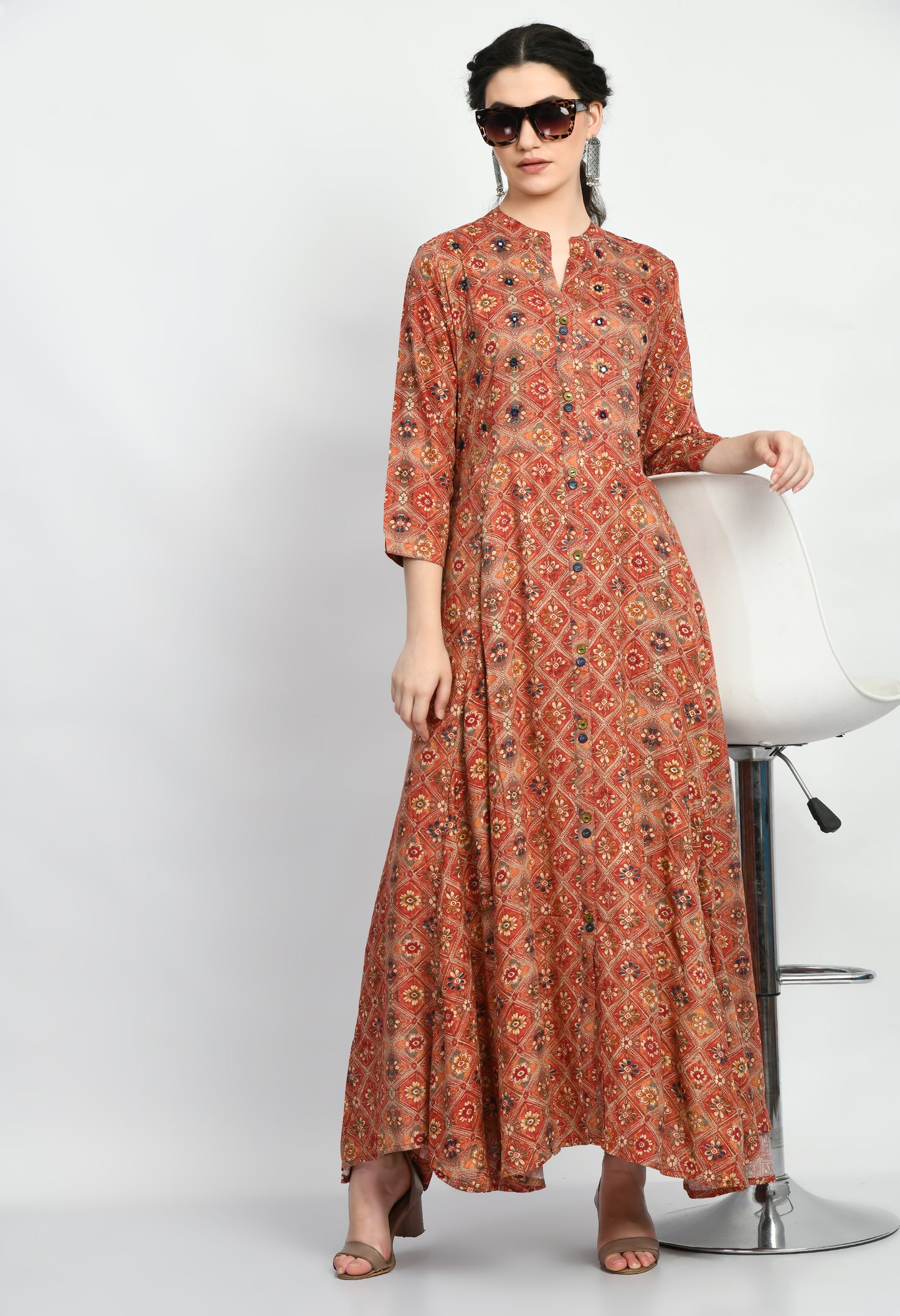 MAURYA Women’s Rayon A-Line Flared Long Dress for Casual & Festive Wear