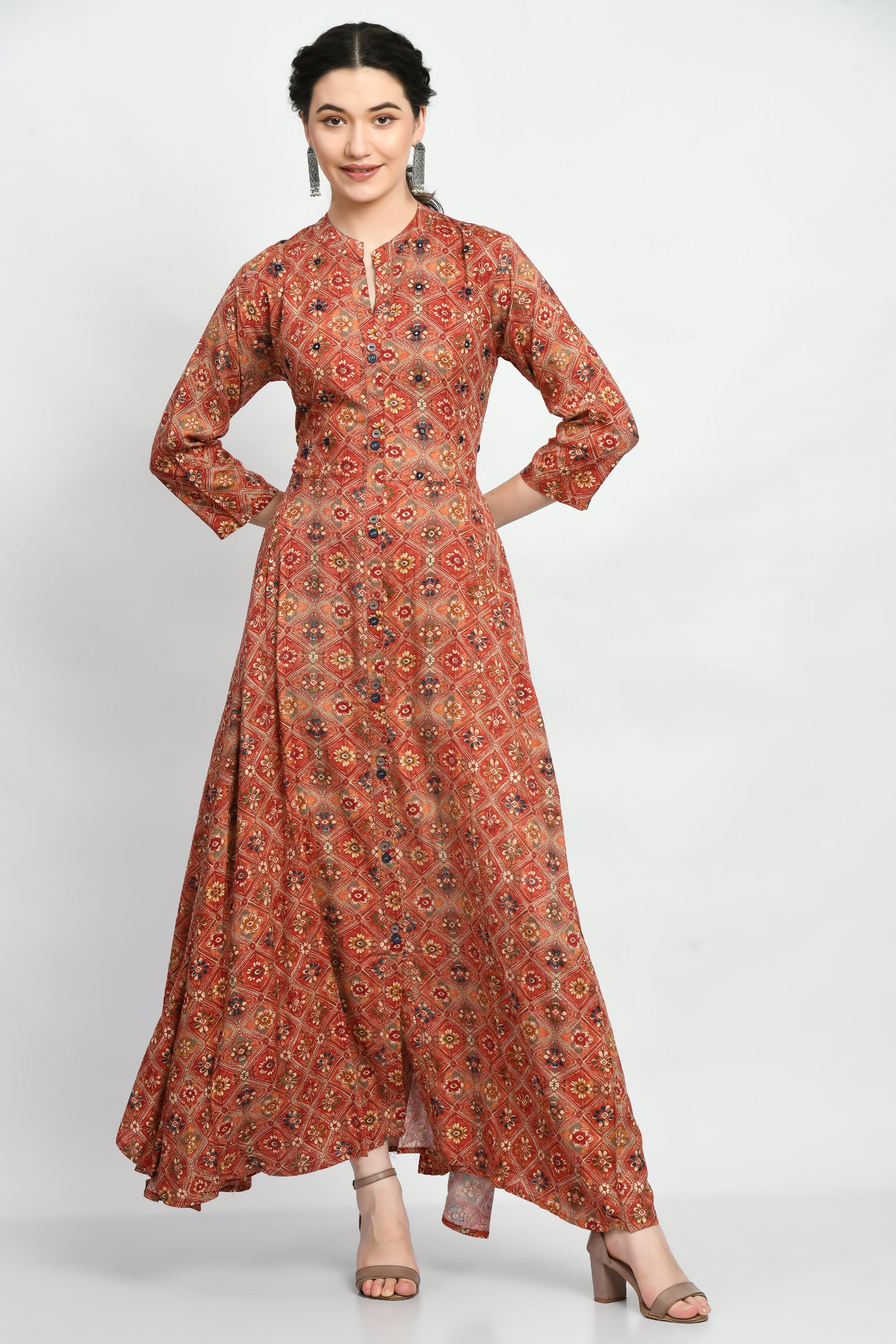 MAURYA Women’s Rayon A-Line Flared Long Dress for Casual & Festive Wear