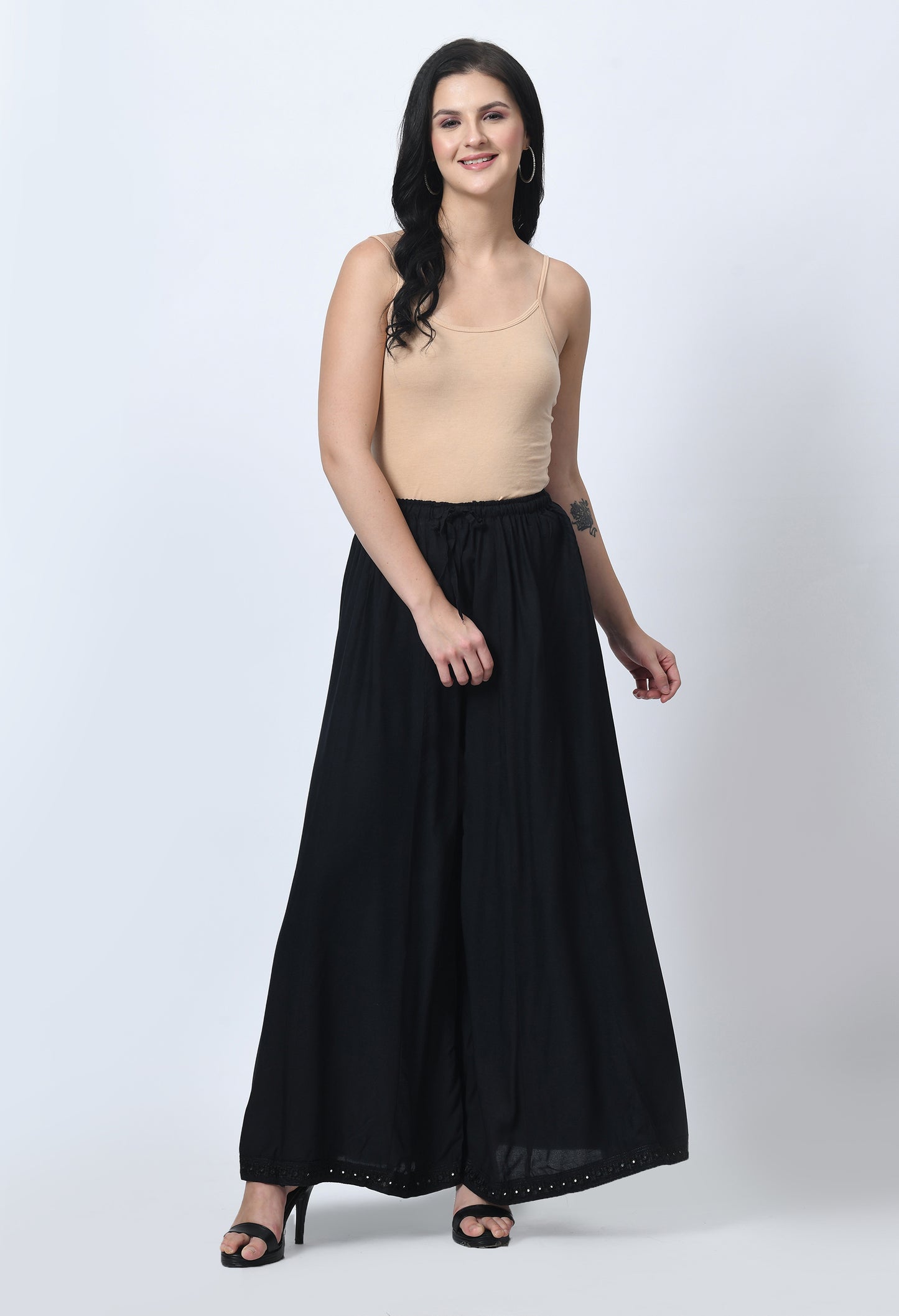 MAURYA Women Solid Rayon Palazzo with Elastic Waist & Lace Hem