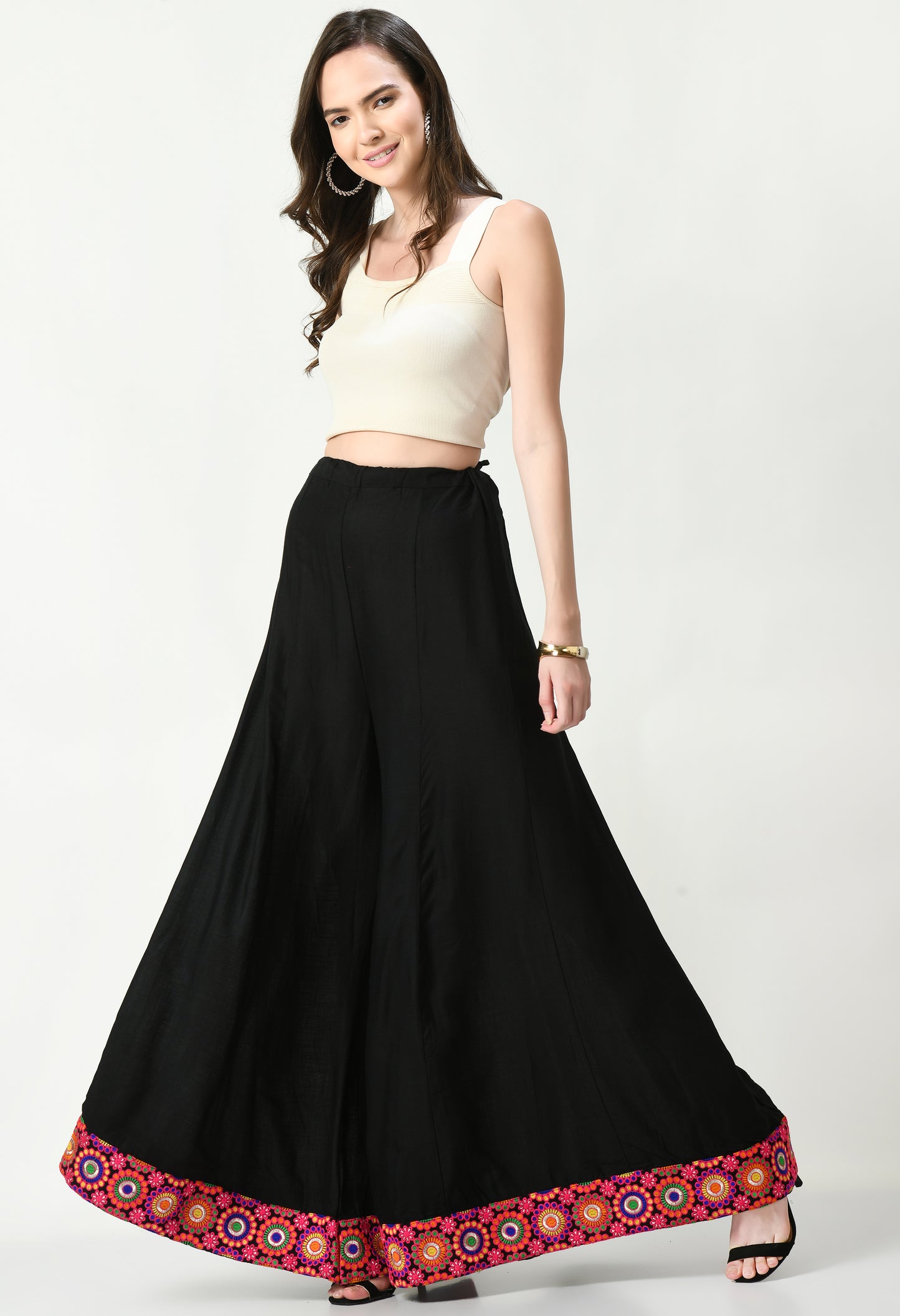 MAURYA Women Solid Rayon Palazzo with Elastic Waist & Lace Hem