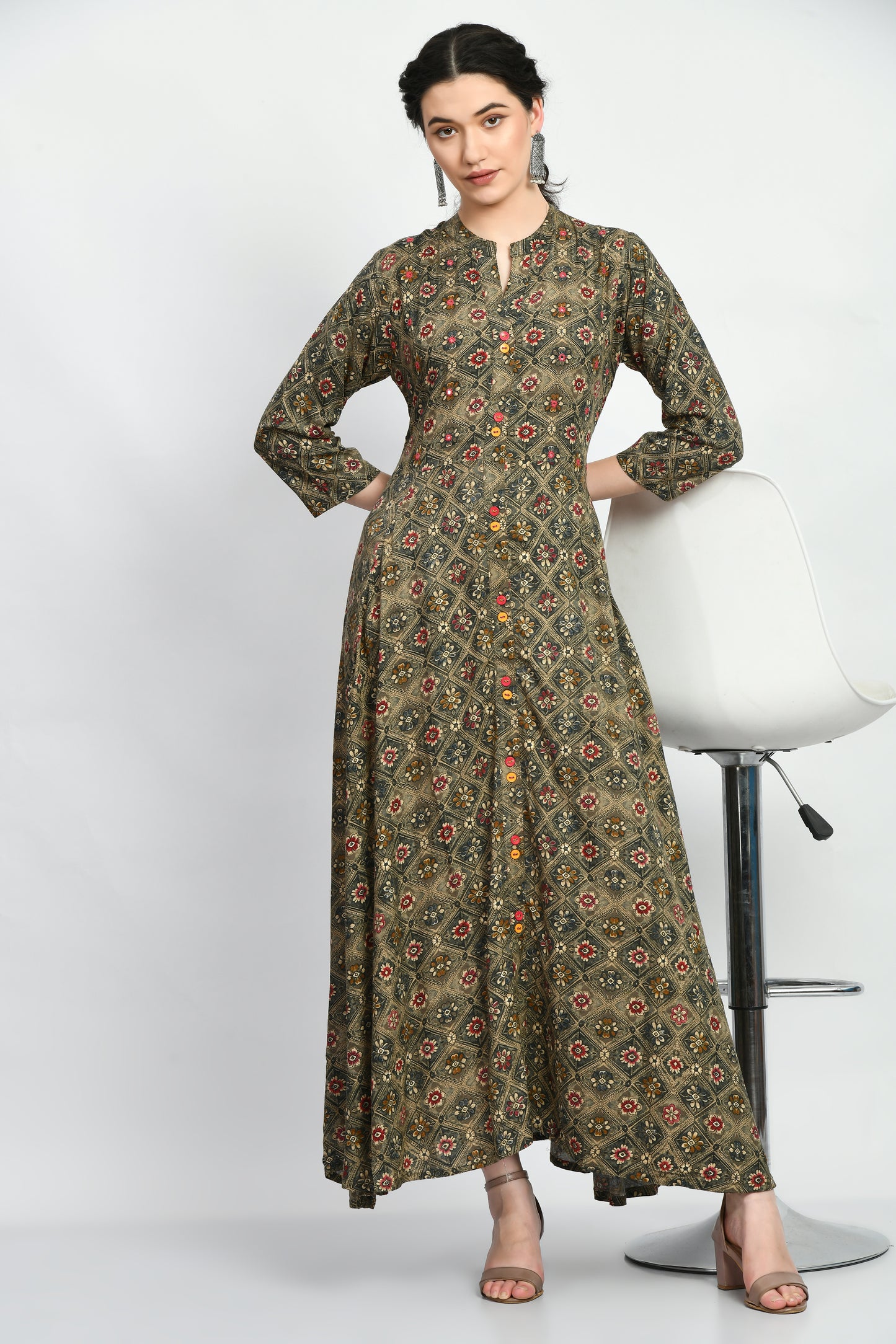 MAURYA Women’s Rayon A-Line Flared Long Dress for Casual & Festive Wear