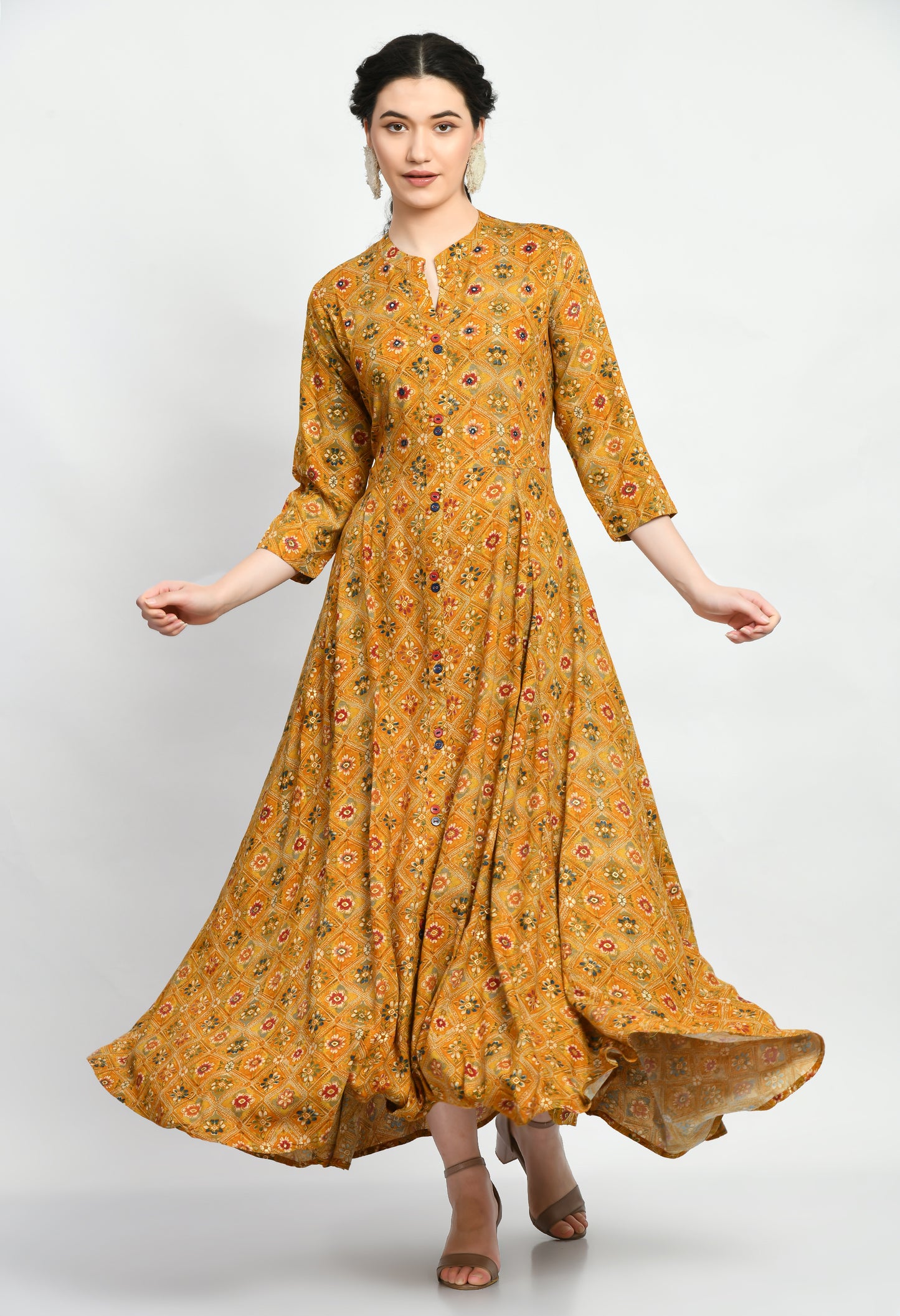 MAURYA Women’s Rayon A-Line Flared Long Dress for Casual & Festive Wear