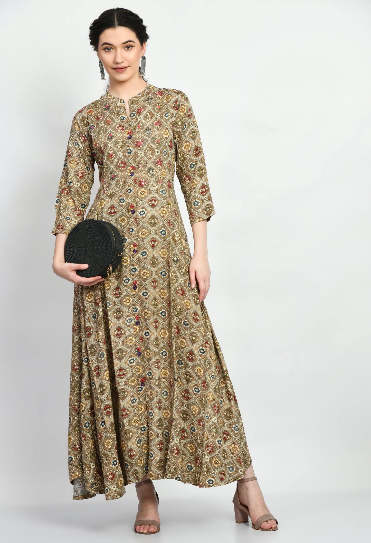 MAURYA Women’s Rayon A-Line Flared Long Dress for Casual & Festive Wear