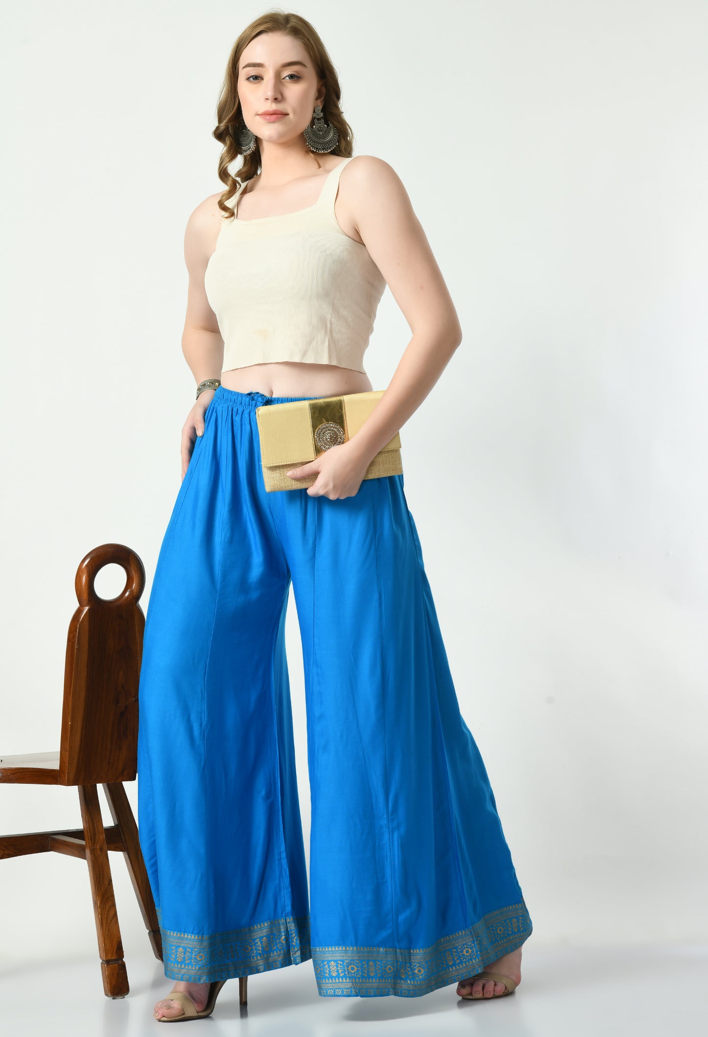 MAURYA Women Solid Rayon Palazzo with Elastic Waist & Lace Hem