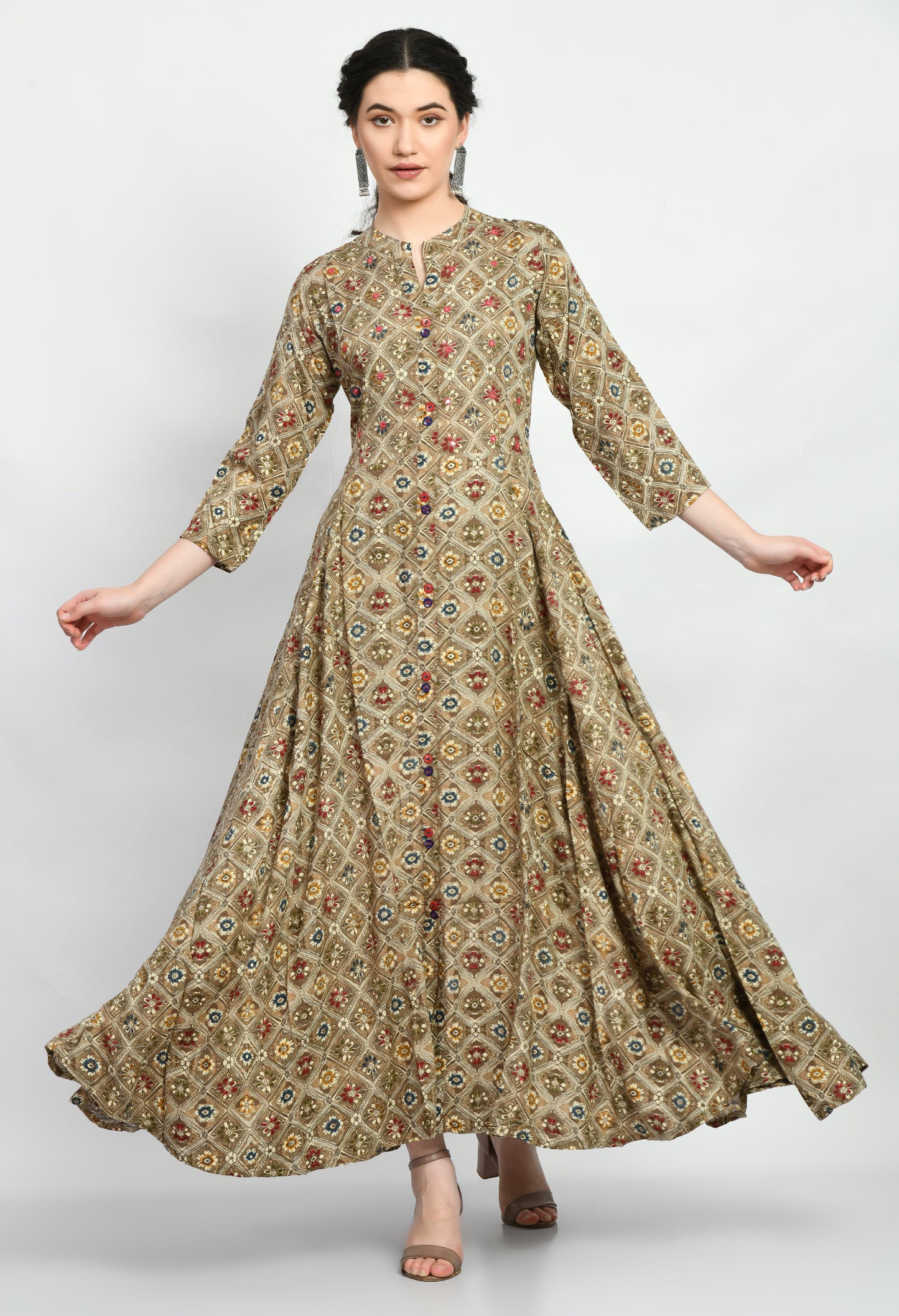 MAURYA Women’s Rayon A-Line Flared Long Dress for Casual & Festive Wear