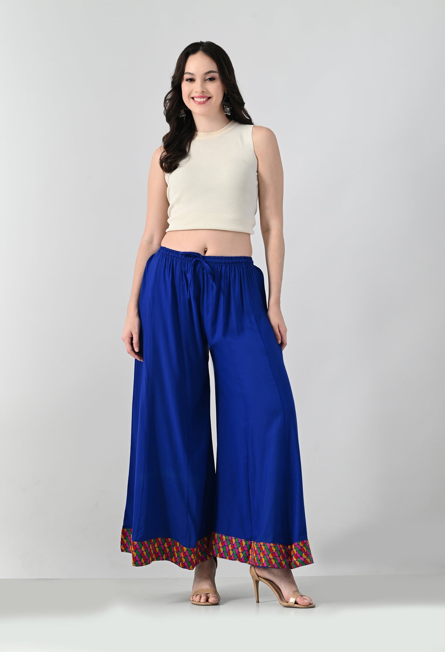 MAURYA Women Solid Rayon Palazzo with Elastic Waist & Lace Hem